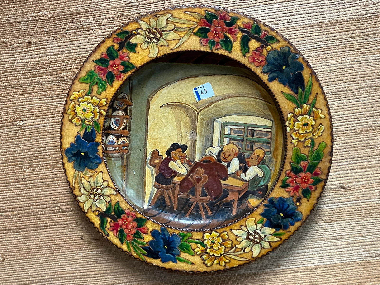 German Handcarved Cartoon Charater Plate: German Hand Carved & Painted Cartoon Charater Plate c.1930's