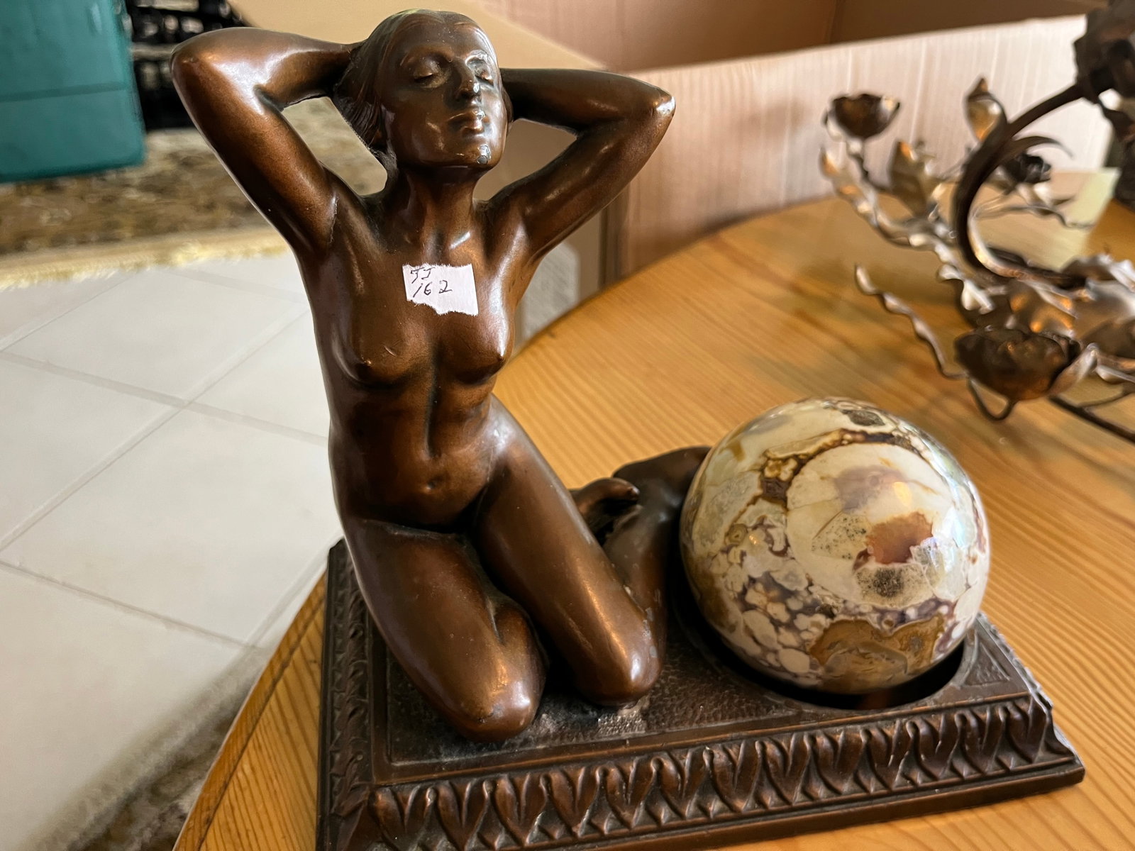 Deco Nude Ashtray Holder: Vintage Deco Nude Ashtray Holder minus ashtray, 7.5"h (comes with Marble Ball)