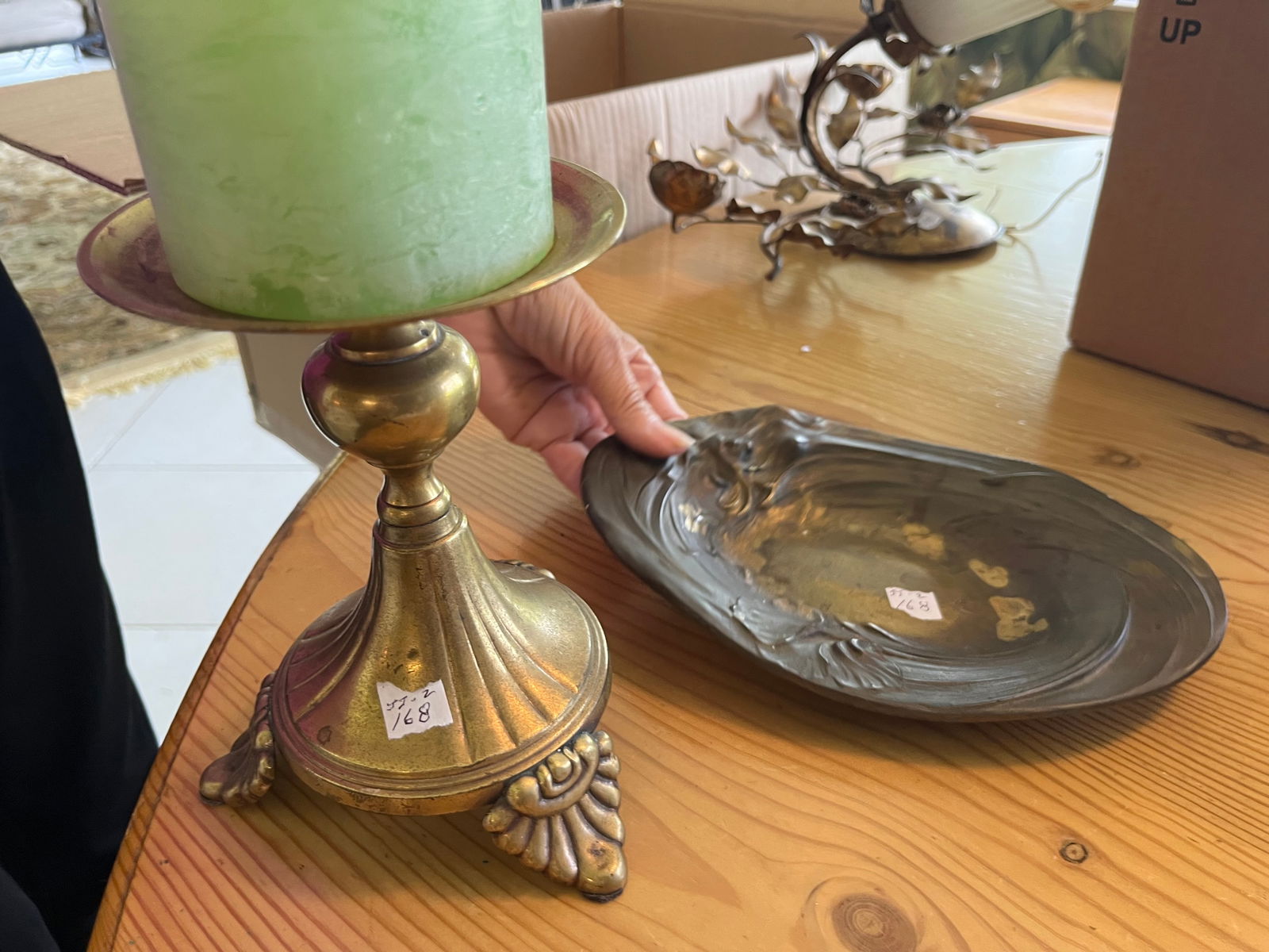 Brass Candle Holder/Art Nouveau Bronze Dish (1 of 3)