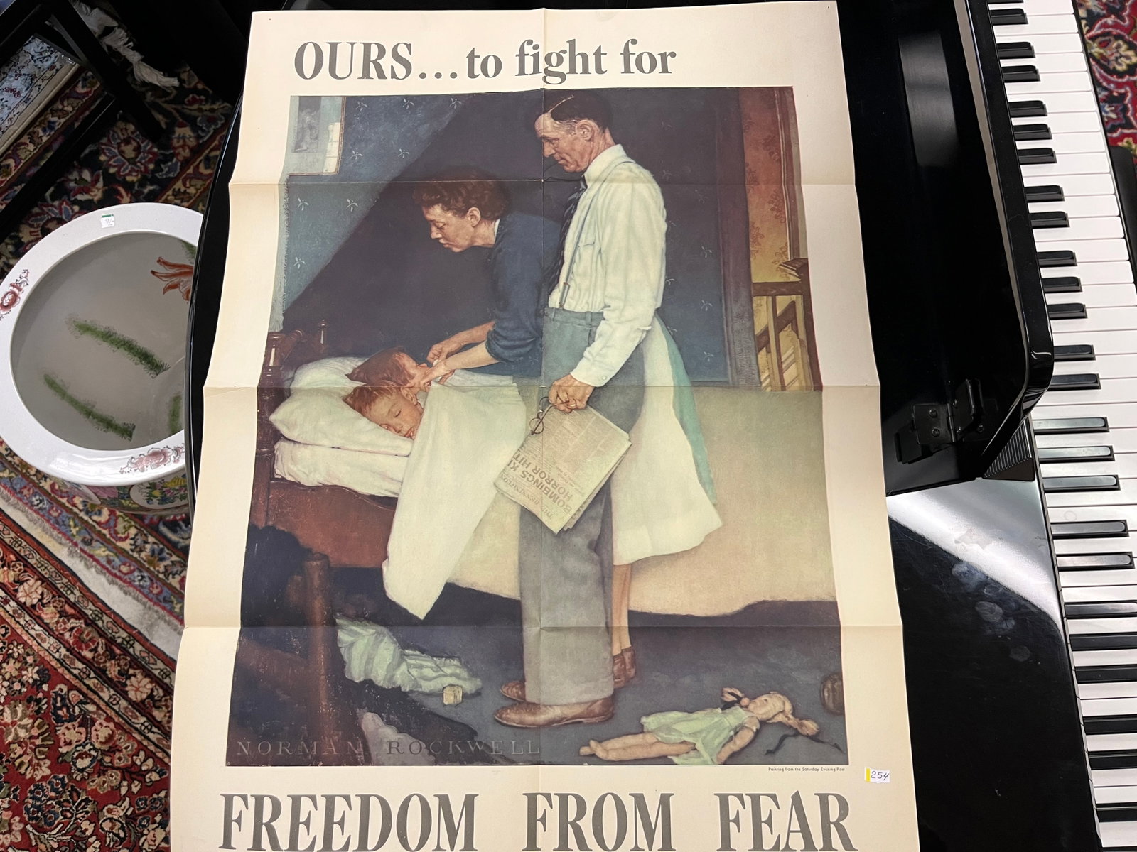 WWII 'Ours..Freedom from Fear' Poster: WW II Poster WWII 1943 OURS...to fight for FREEDOM FROM FEAR 28" Poster Norman Rockwell, 28x20 (Original. Was sent through the mail)