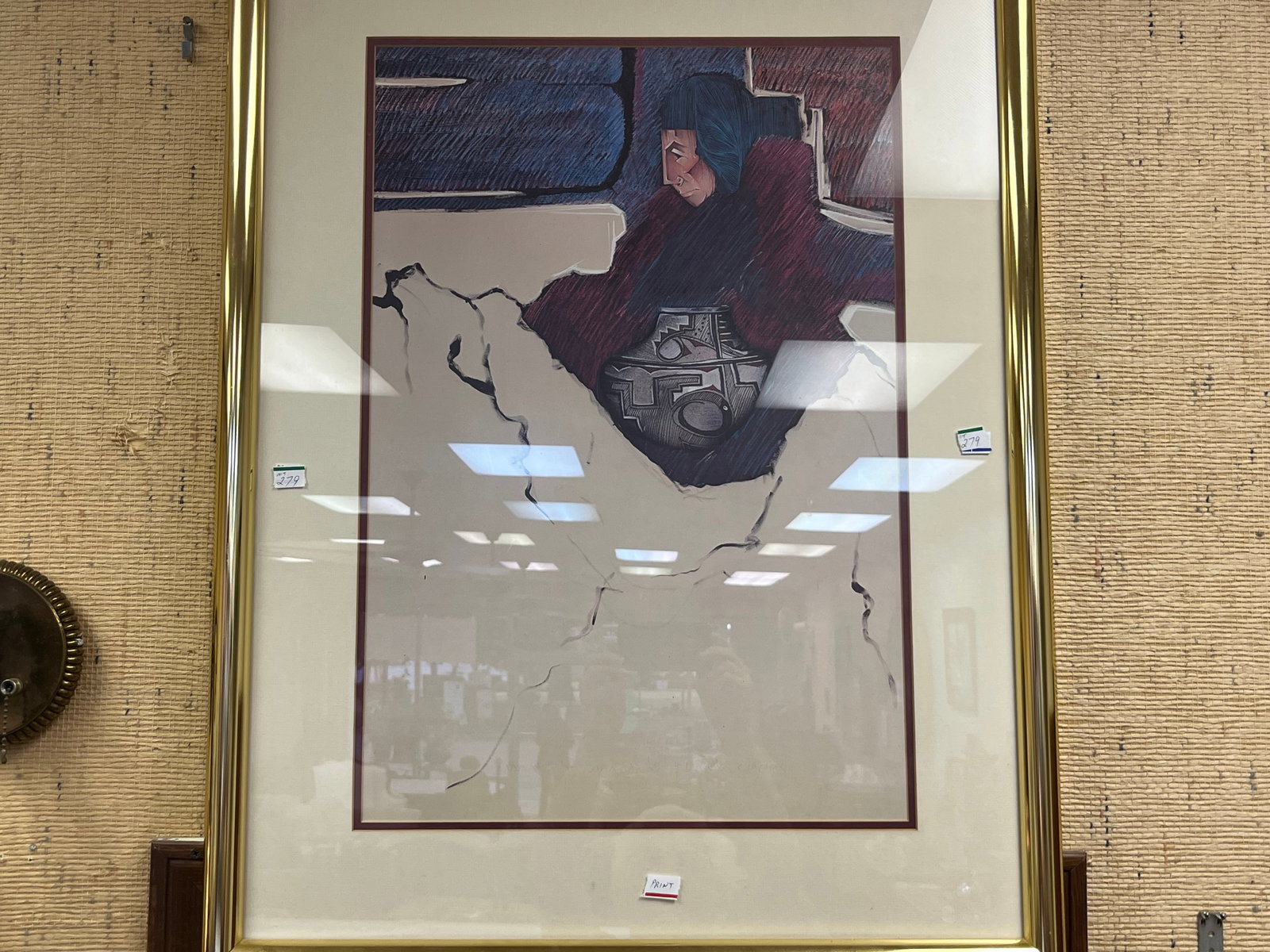 Print 'Native Indian' Gold Frame: Print 'Native Indian' Gold Frame 34x26