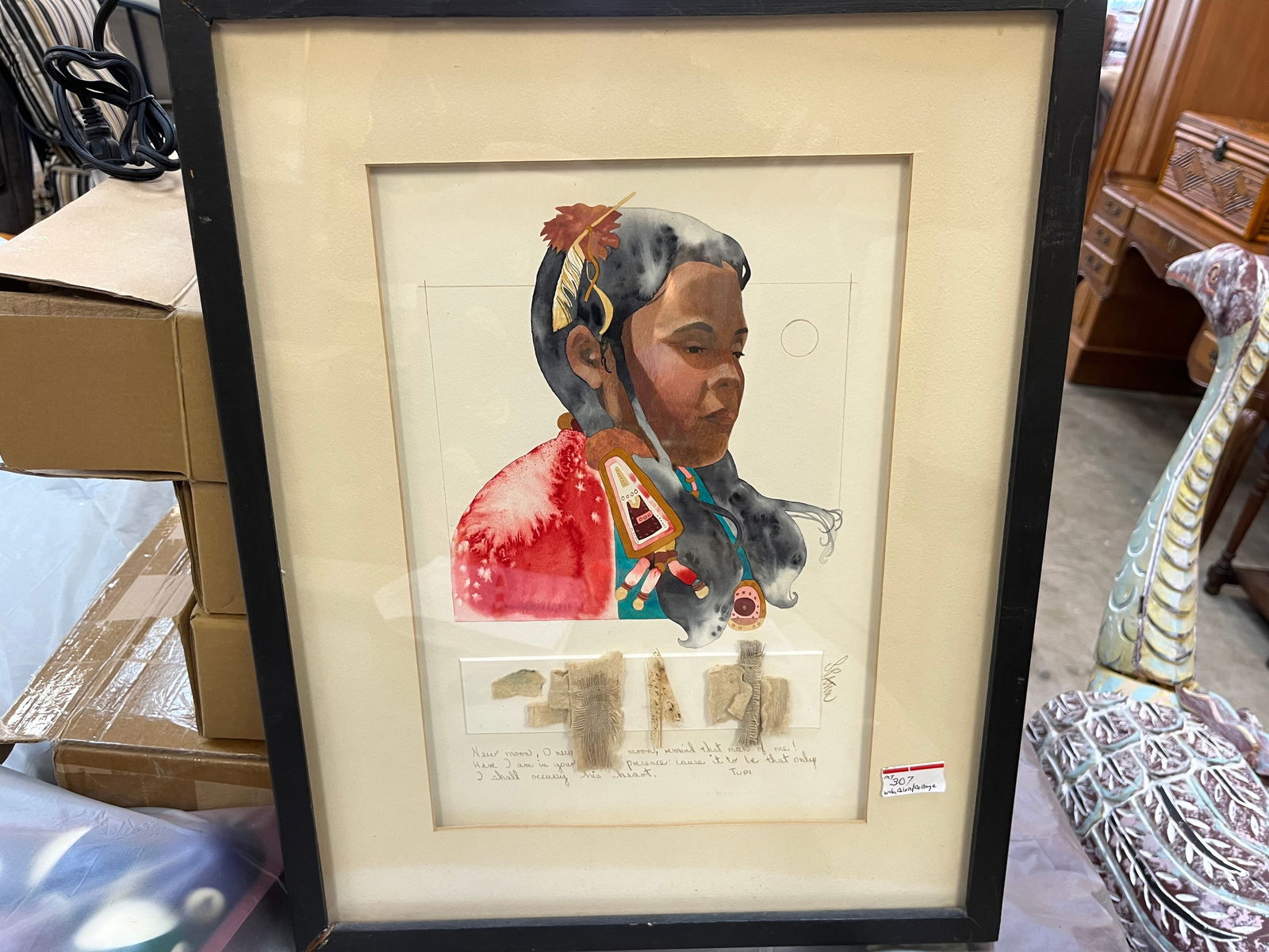 Watercolor/Collage Liz Quan: Watercolor/Collage signed L. Quan, 13x9