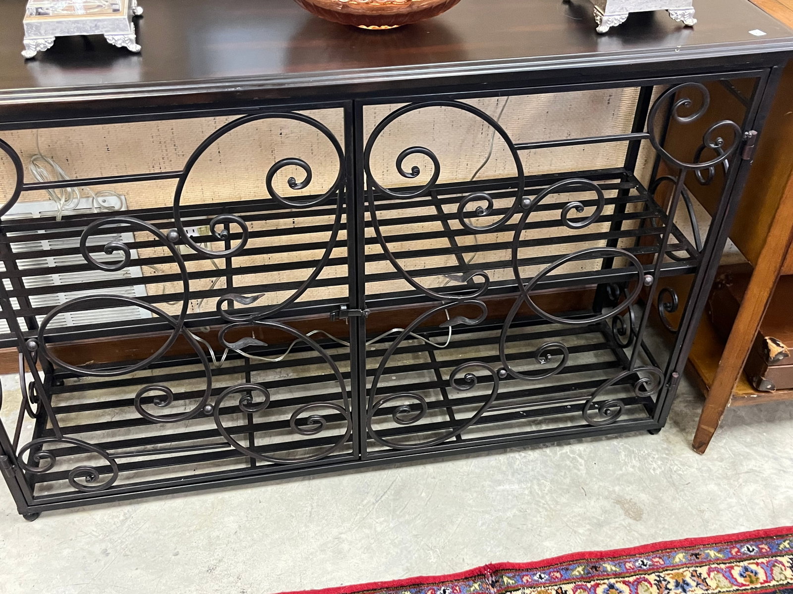 Walnut Stain Metal Buffet: Walnut Stain Metal Buffet, Double Gate Doors, 33h x 51w x 15d
