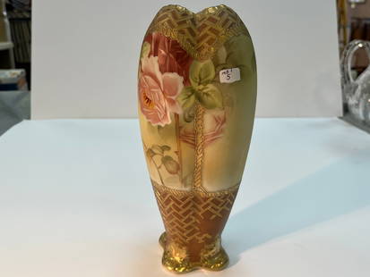 Nippon Floral Vase: Antique 10" Nippon Vase