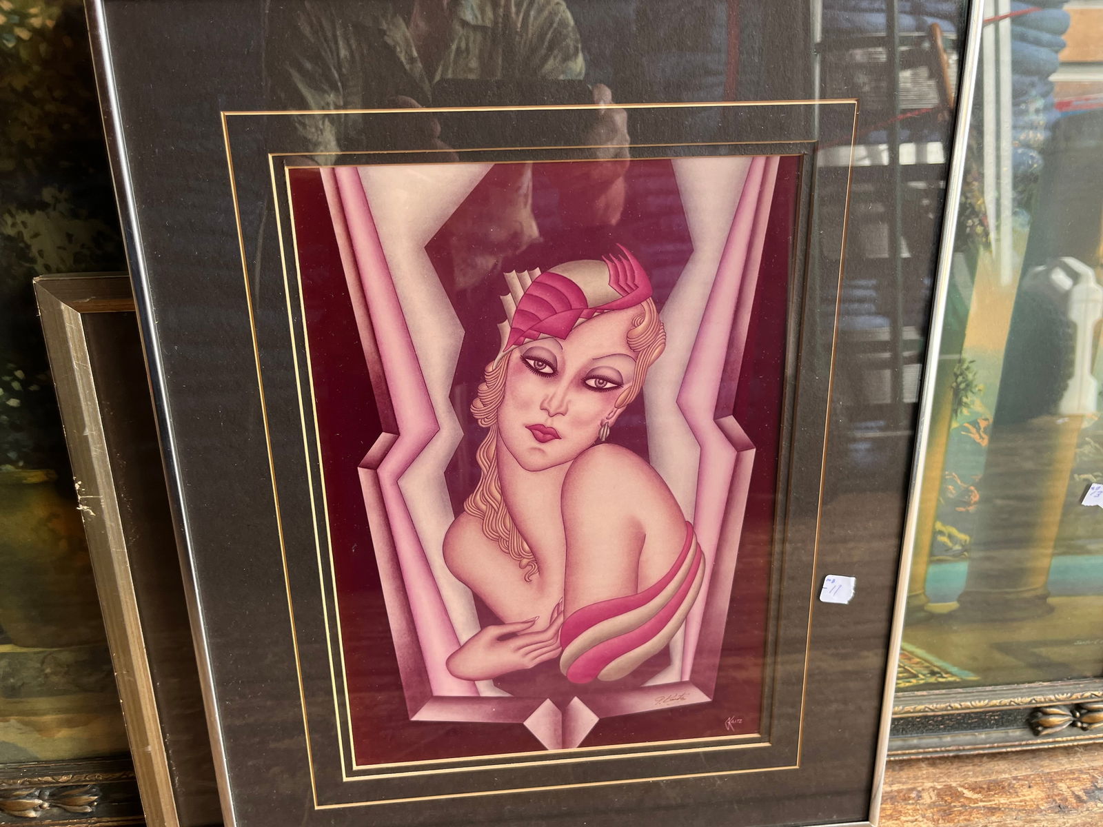 Gustave Kaitz Decograph 'Gasby Girl': Gustave Kaitz Deco Decograph 'The Gatsby Girl', 14x10