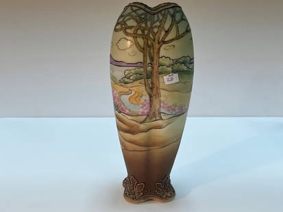 Nippon Vase w/Tree: Antique 10" Nippon Vase