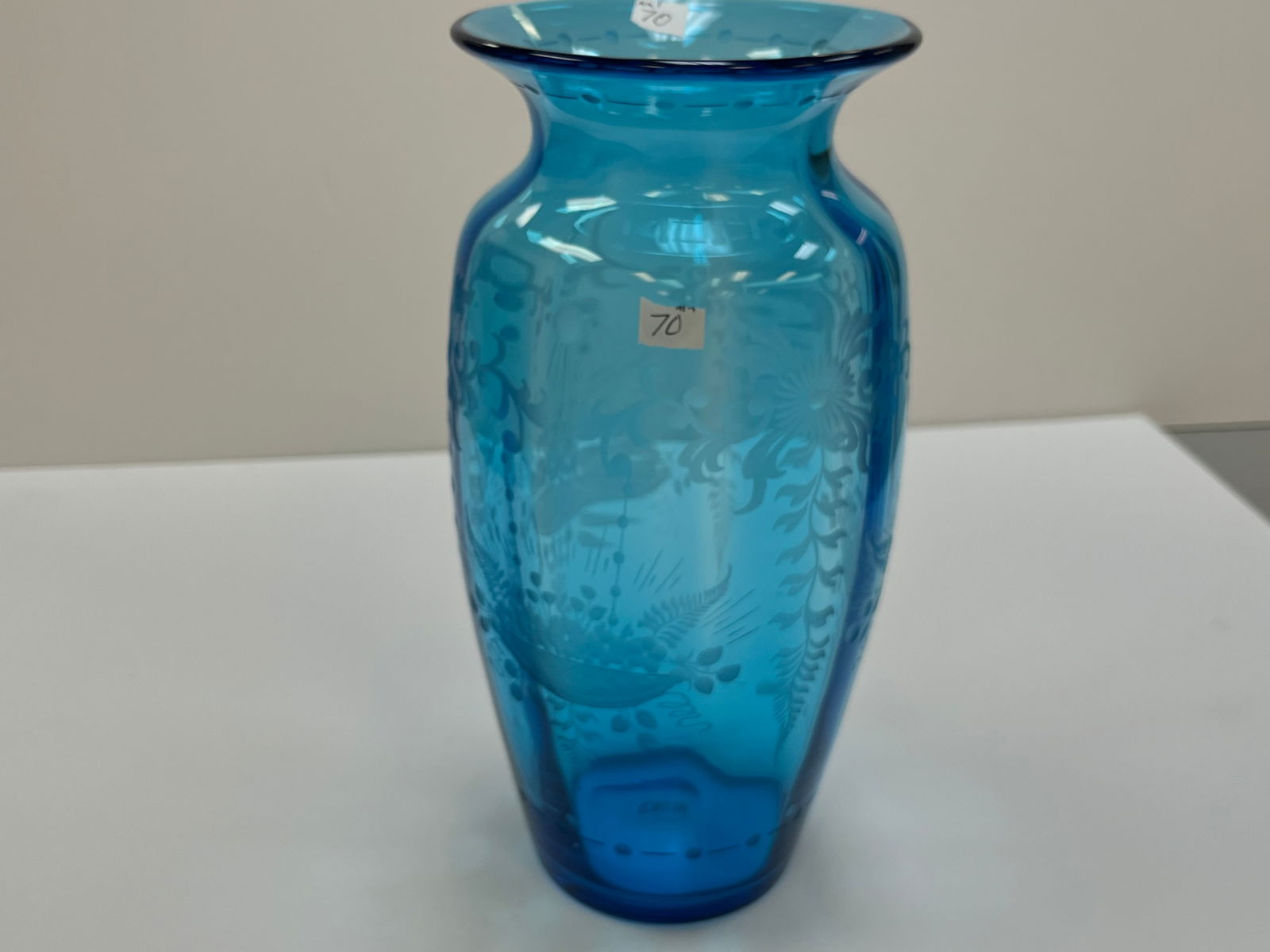 Etched Blue Glass Vase (1 of 4)