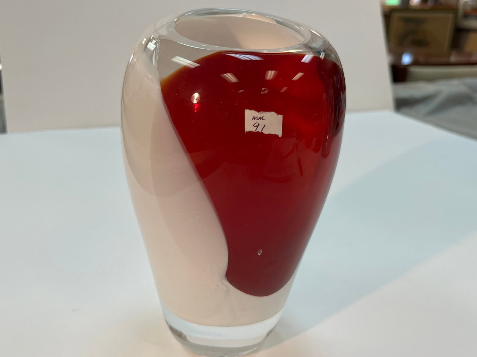 Red/White Art Glass Vase: Red/White 8"h Art Glass Vase signed Clifford 2001