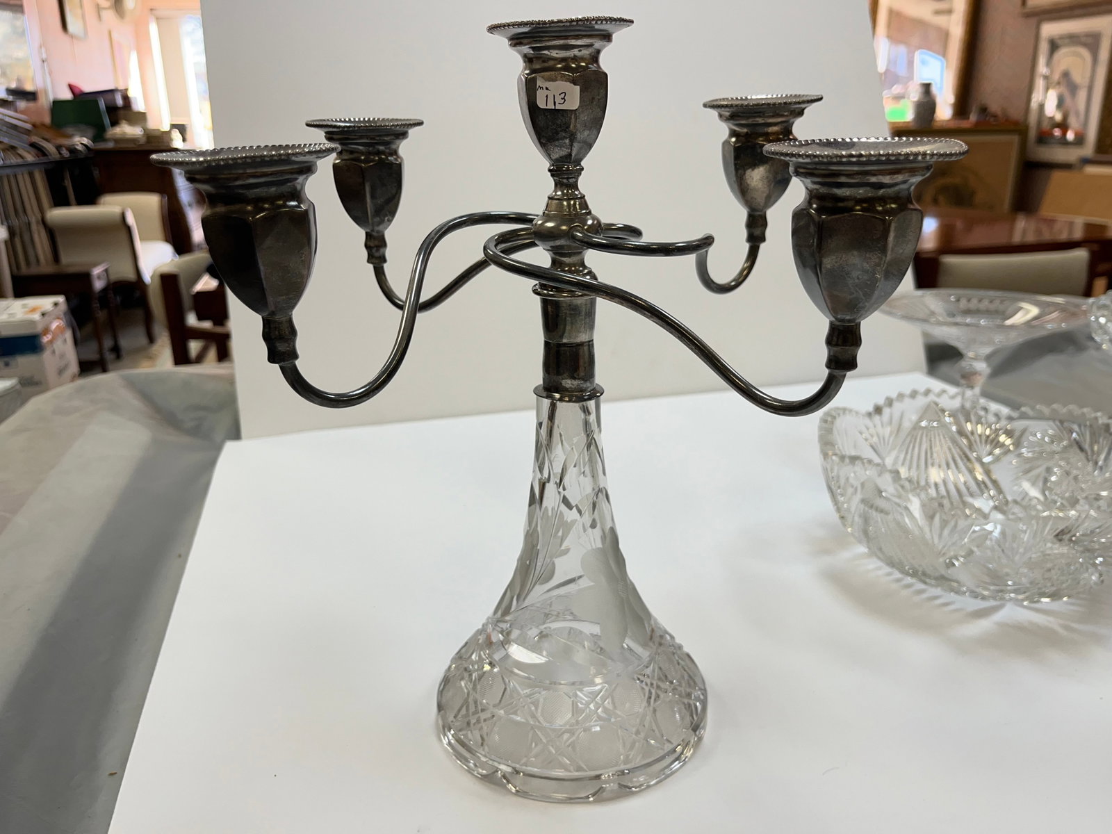 Crystal 5-Light Candelabra: Cut Crystal 5-Light Silver Plate, 12.25 Candelabra