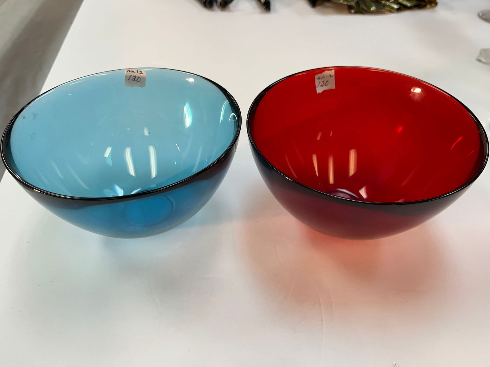 Orrefors, 1-Blue/1-Red Bowls: (2) Orrefors Bowls, Red & Blue, 3.5h x 6.25w
