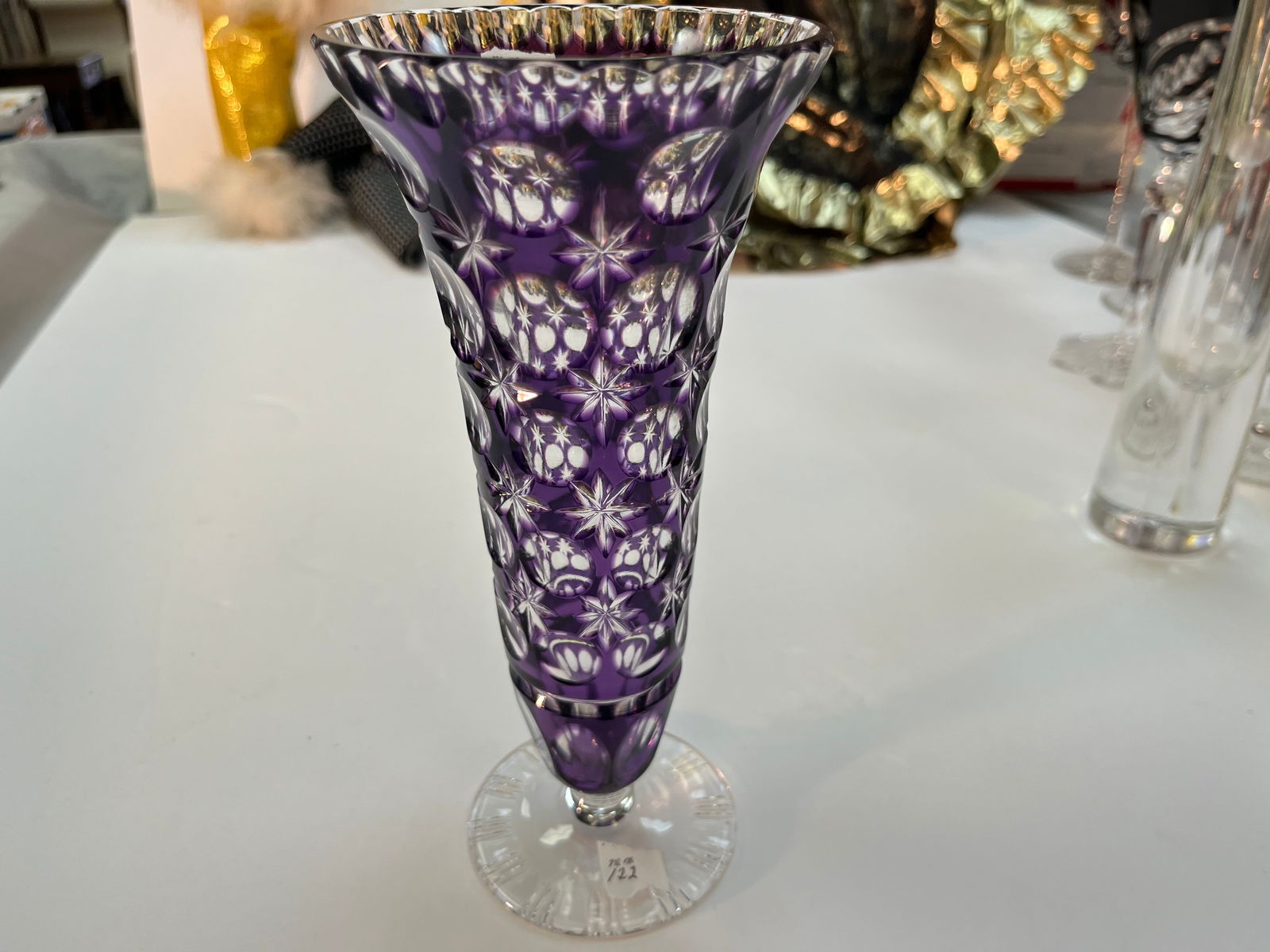 Purple over Clear Vase: Bohemian Purple over Clear Vase, 8.25h