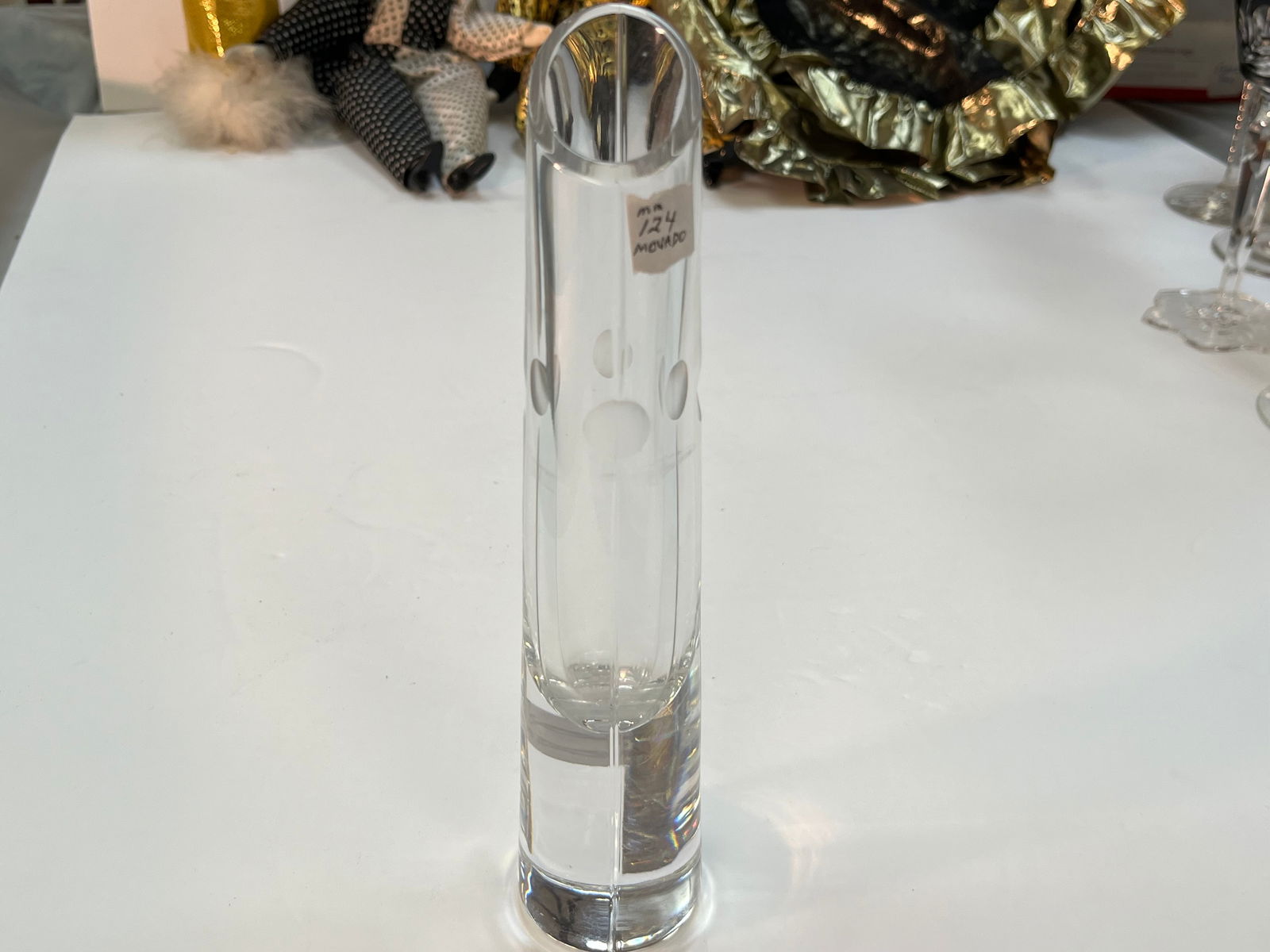 Movado Clear Glass Bud Vase: Movado 9.5" Bud Vase