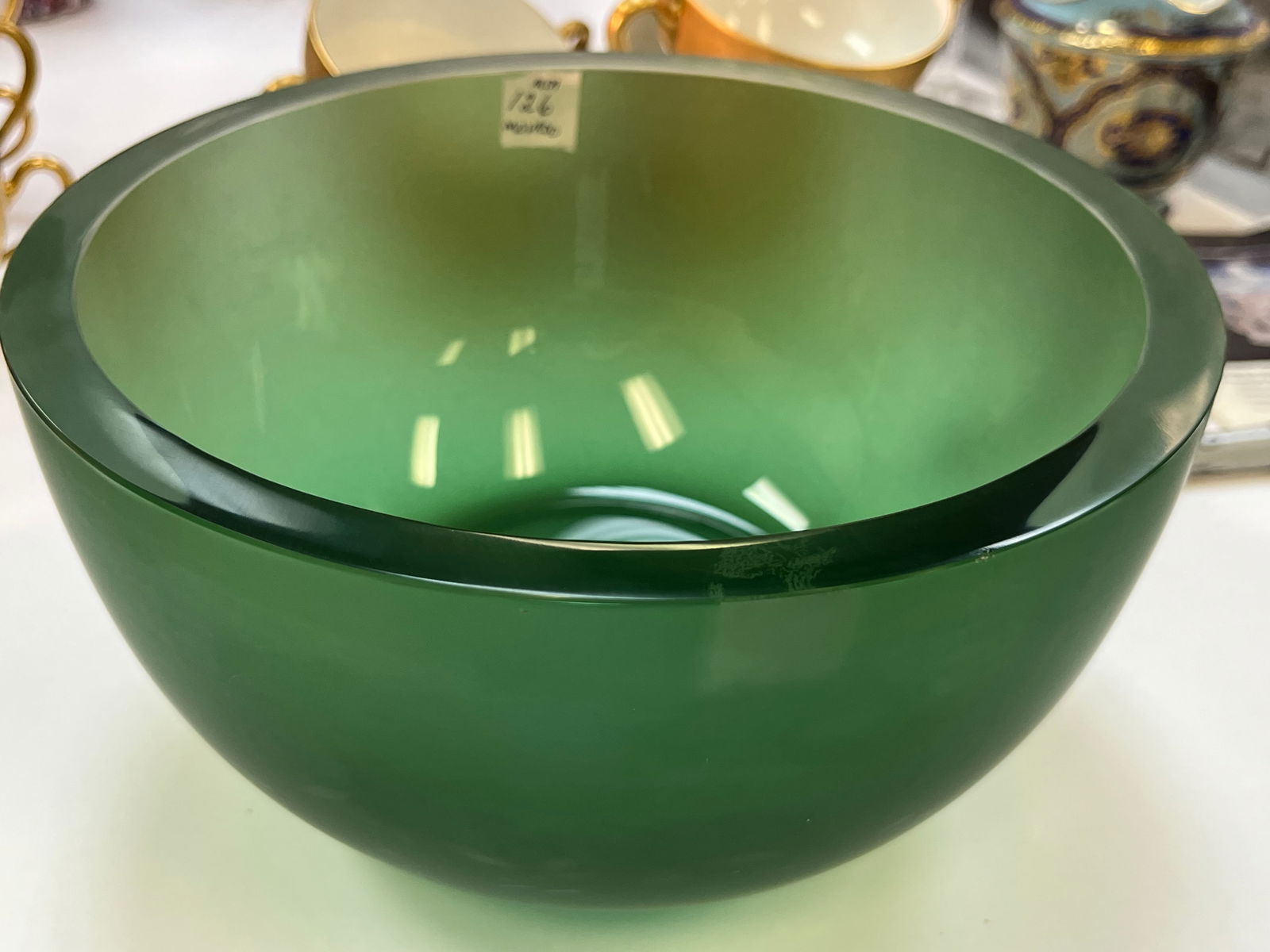 Movado Green Bowl: Movado Frosted Green Bowl, 4.25h x 8.5 (very slight nick outer rim edge. Look at pic's)