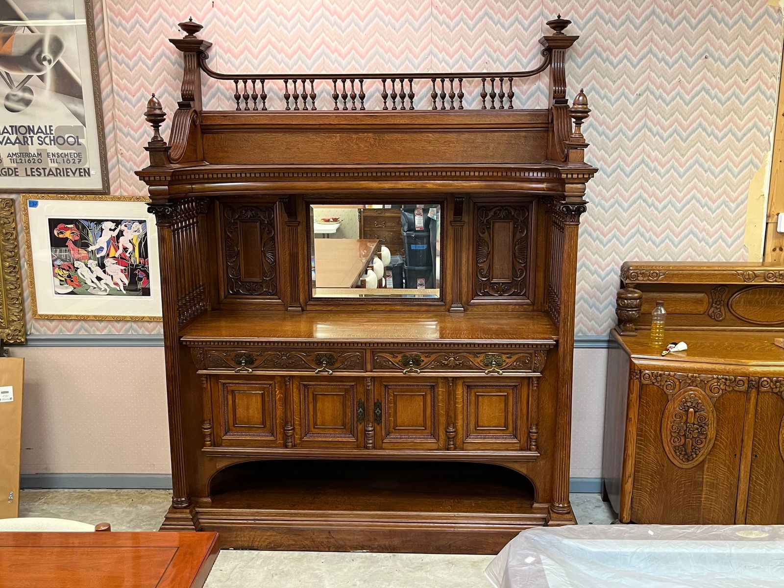19th c. Tiger Oak Buffet/Bar (1 of 20)