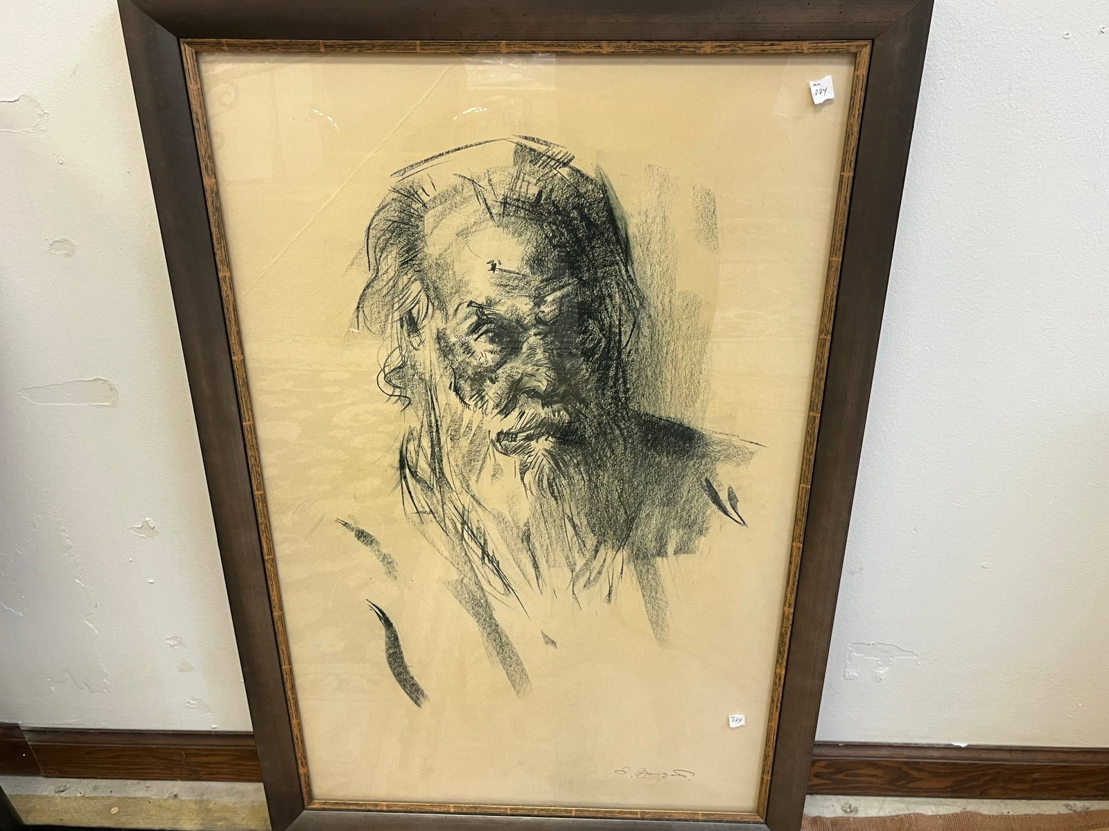 Charcoal Portrait of a Man: Charcoal on Paper dipicting a Protrait of a Man, 33x21 signed LR, Silver Framed