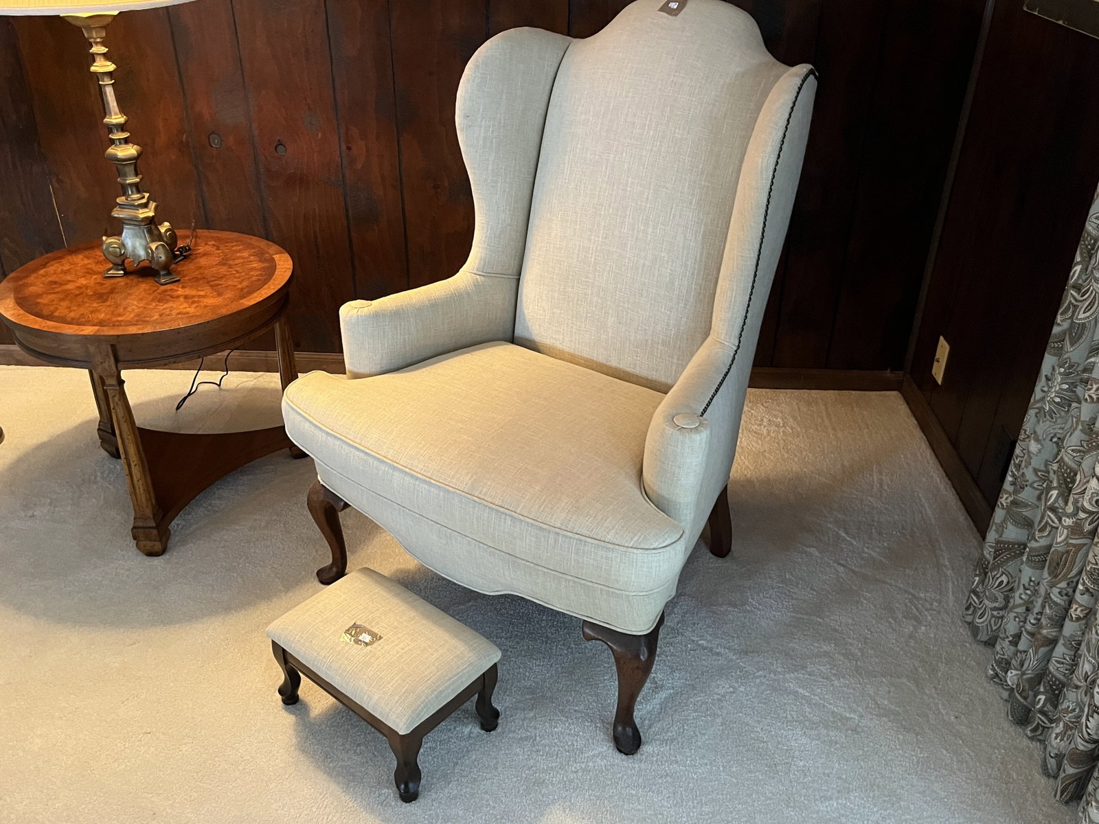 Wing Chair w/Footstool: Wing Chair with Footstool, 45h x 33w x 32d