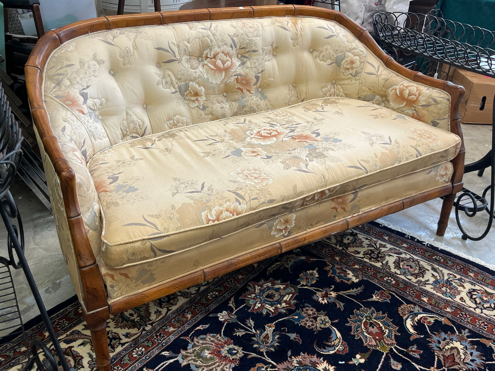 Floral Settee: Crème Color Floral Settee, 30h x 48w x 32d, has a couple stains.