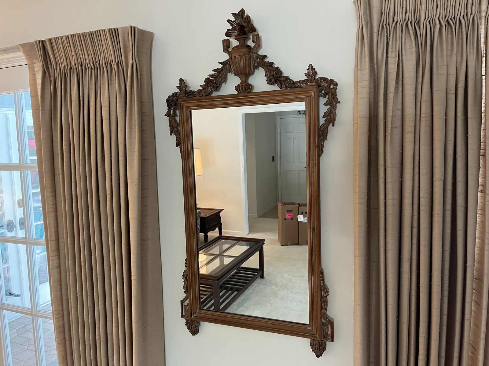 Carved Wall Mirror, Urn on Top (1 of 5)