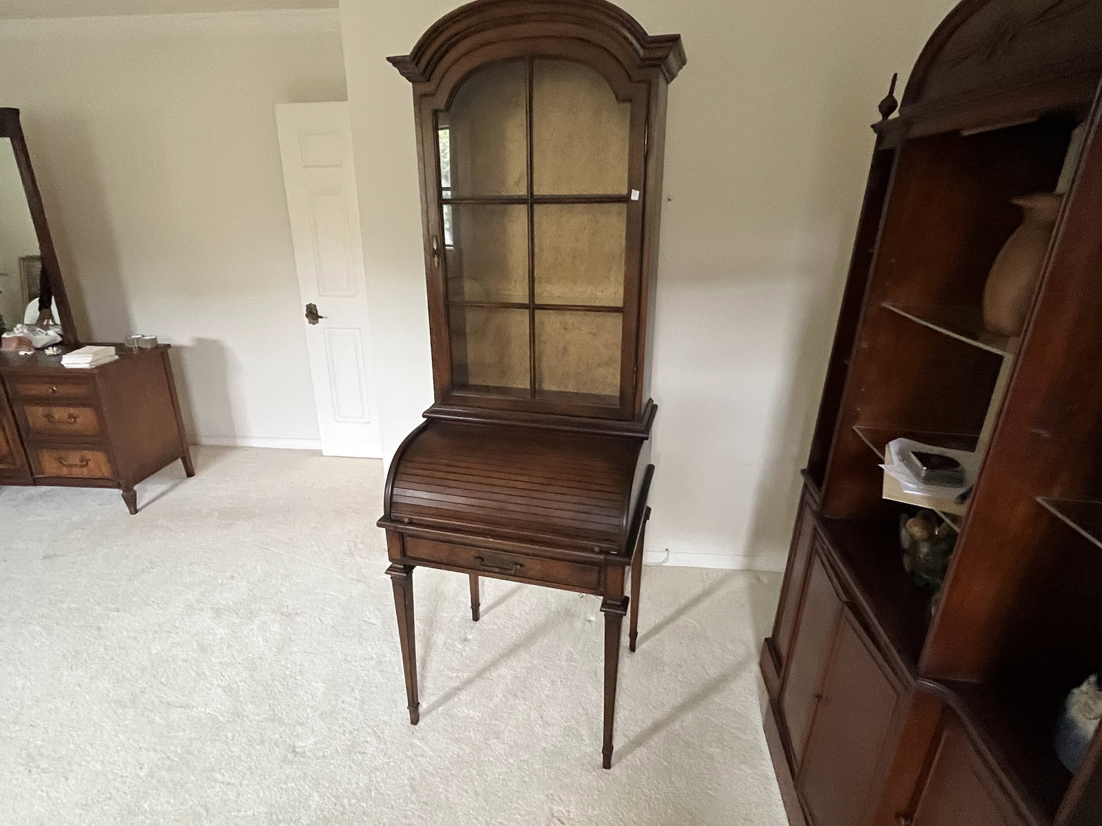 Secretary Desk: Vintage Secretary Desk with Roll Top by American of Chicago, 78h x 27w x 22.5d