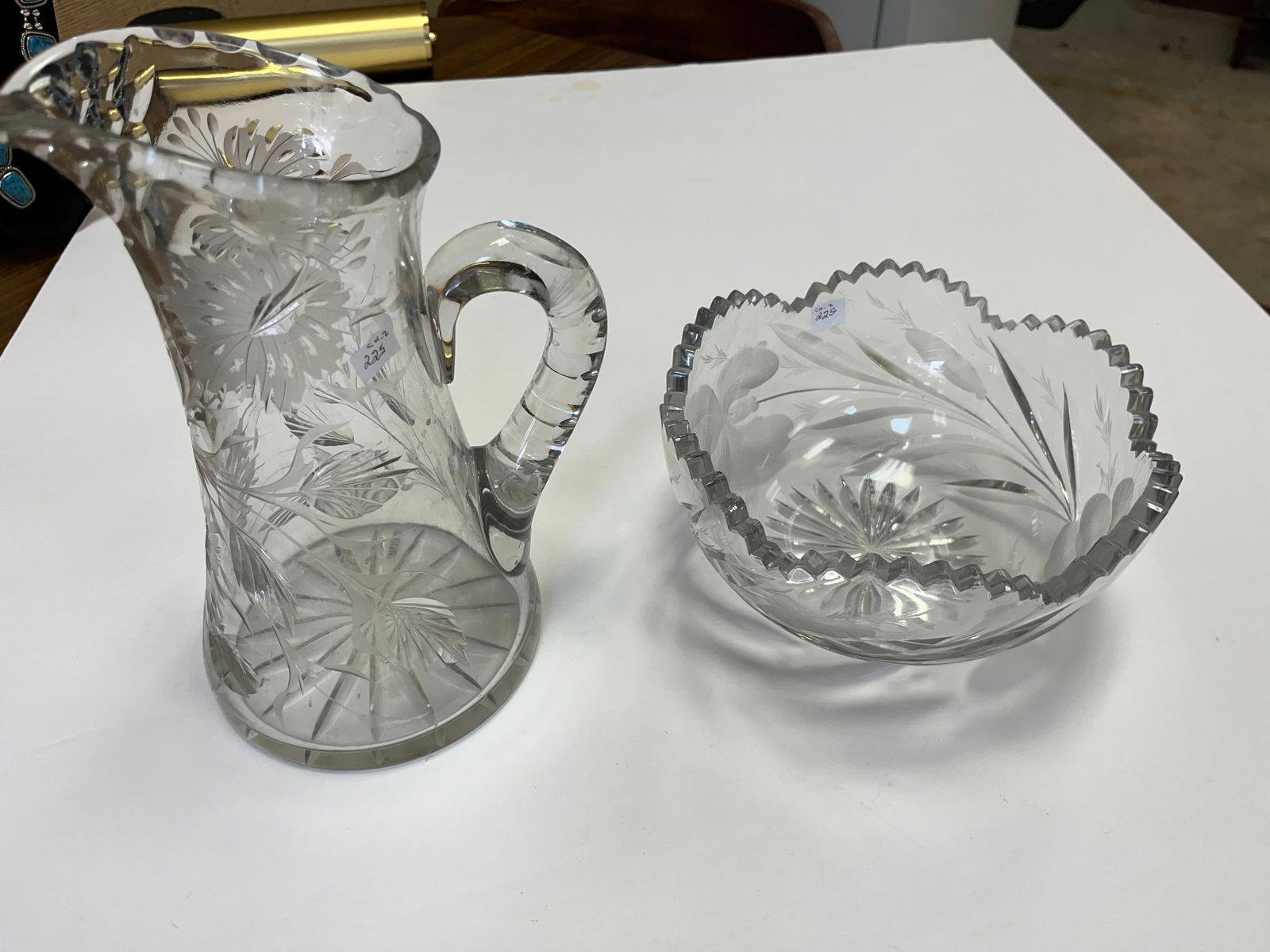 Etched-Cut Crystal 10"h Pitcher & 8"dia. Bowl (1 of 7)