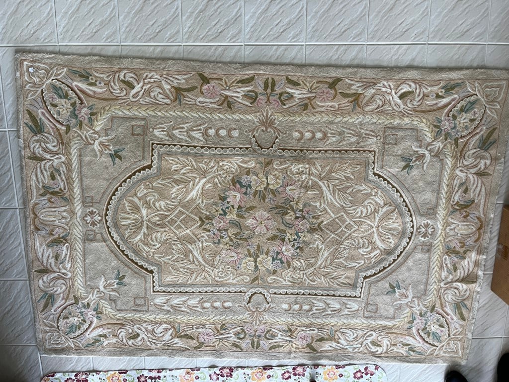 Kashmir Embroidery Beige Area Rug, 73x48: Kashmir-India Chair Stitch Embroidery Beige Area Rug, 73x48