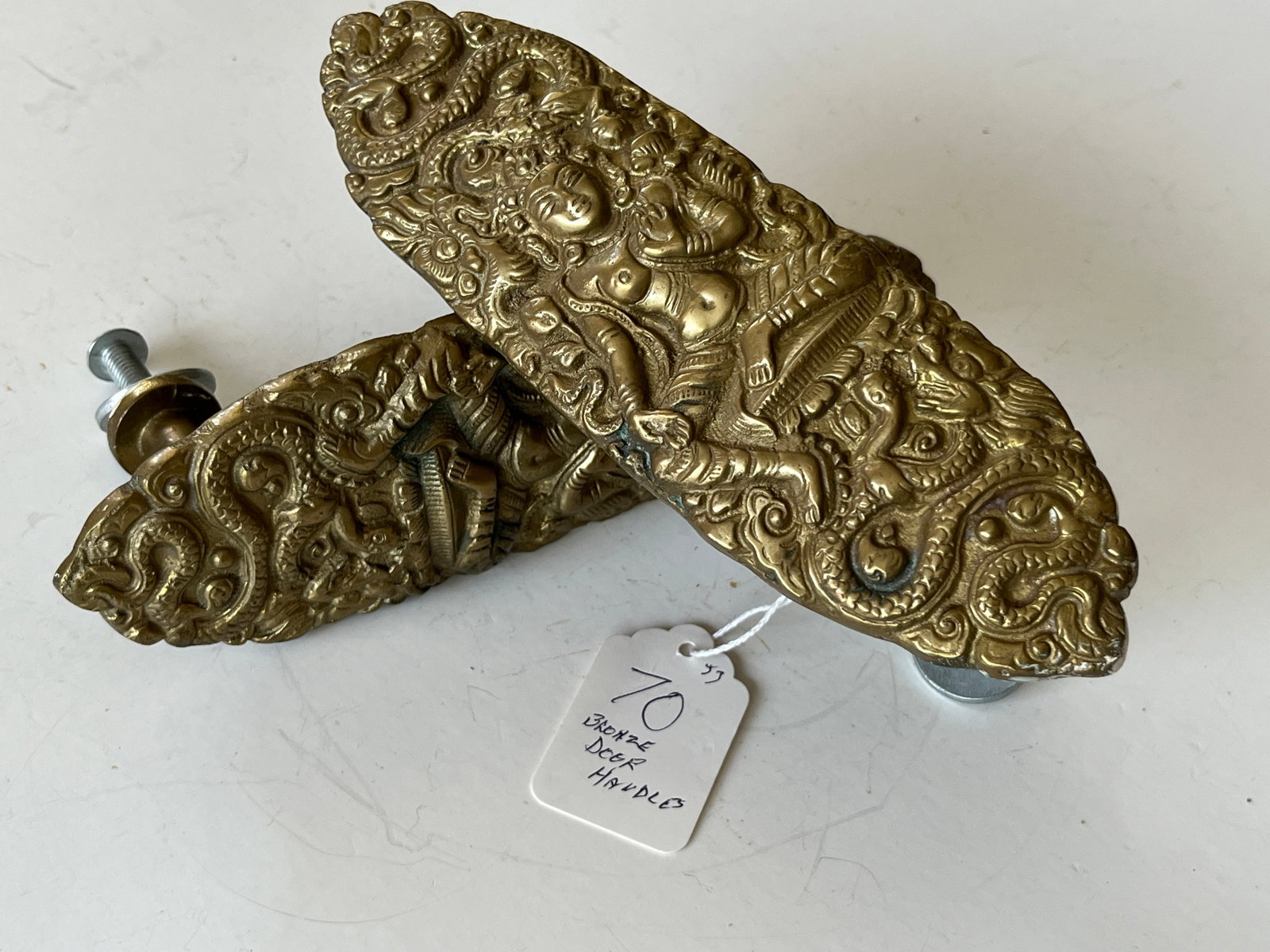 Brass Door Handles: Hand Crafted Brass 7"h Door Handles/Door Pulls, Thai Goddess