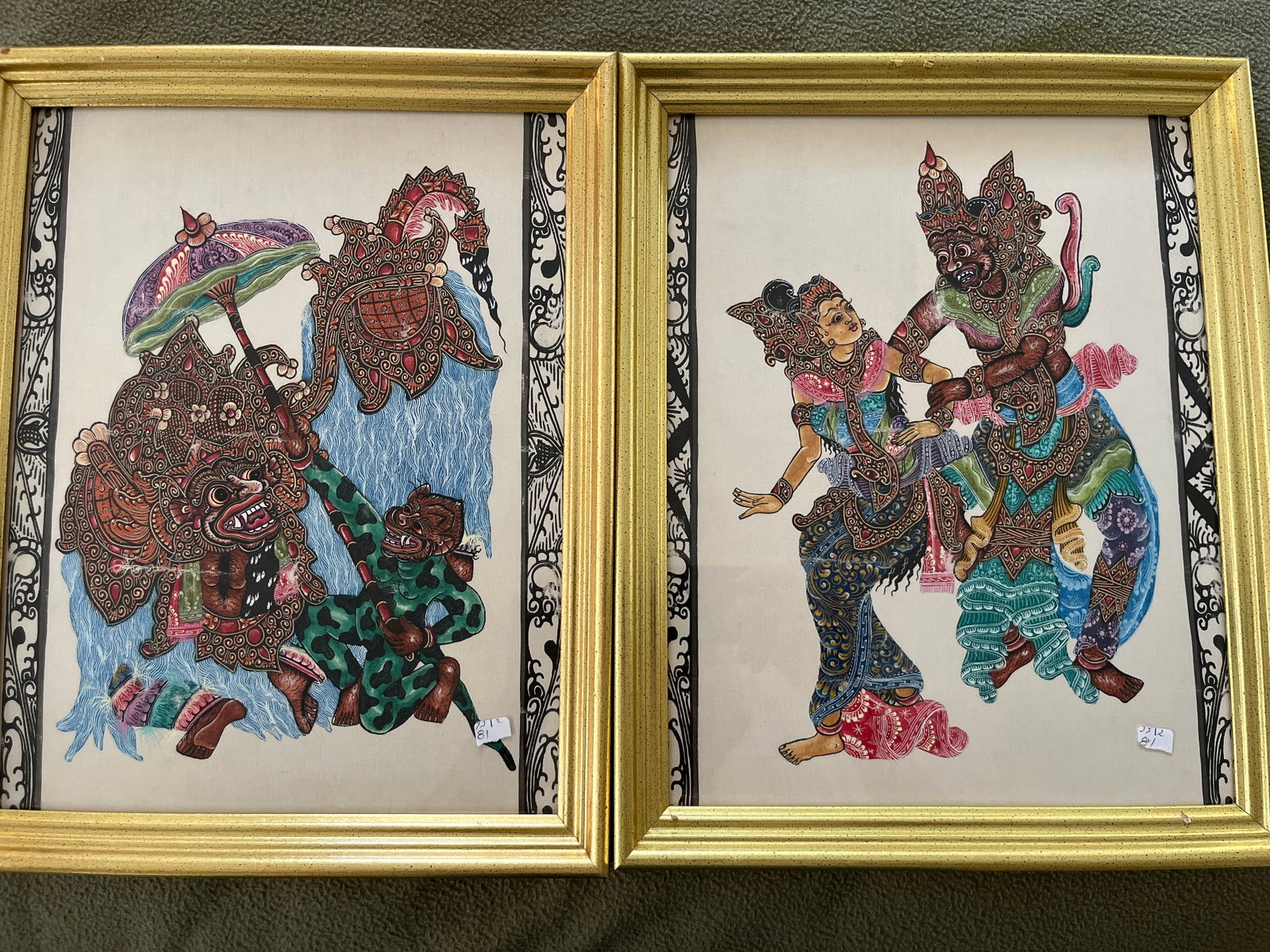 Thai Paintings on Textile, (2)16x13: 2-Gold Frame 16x13, Thai Painting on Textile