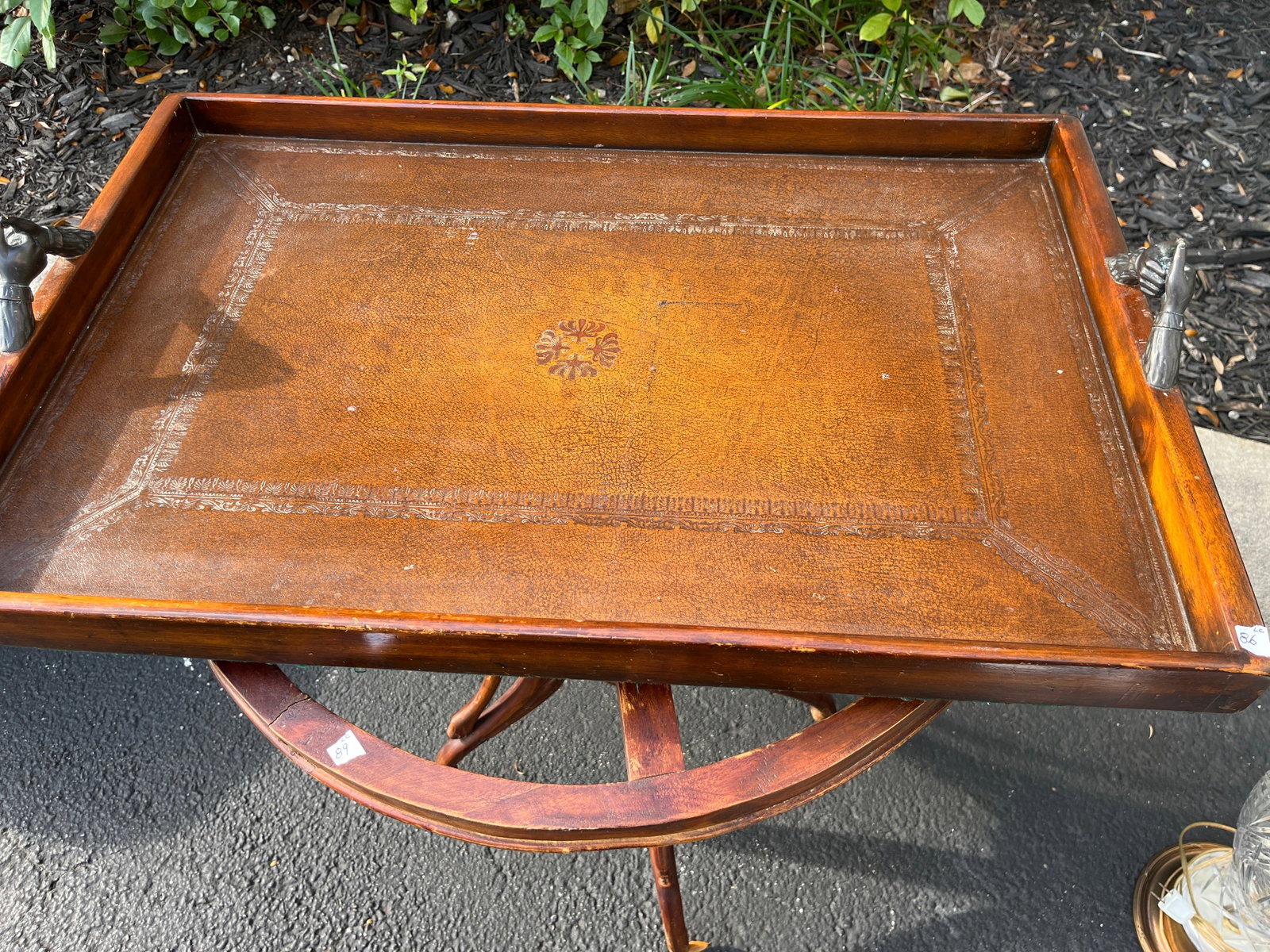 Leather Butler Tray: Vintage Hand Tooled Leather Butler Tray, 21x32