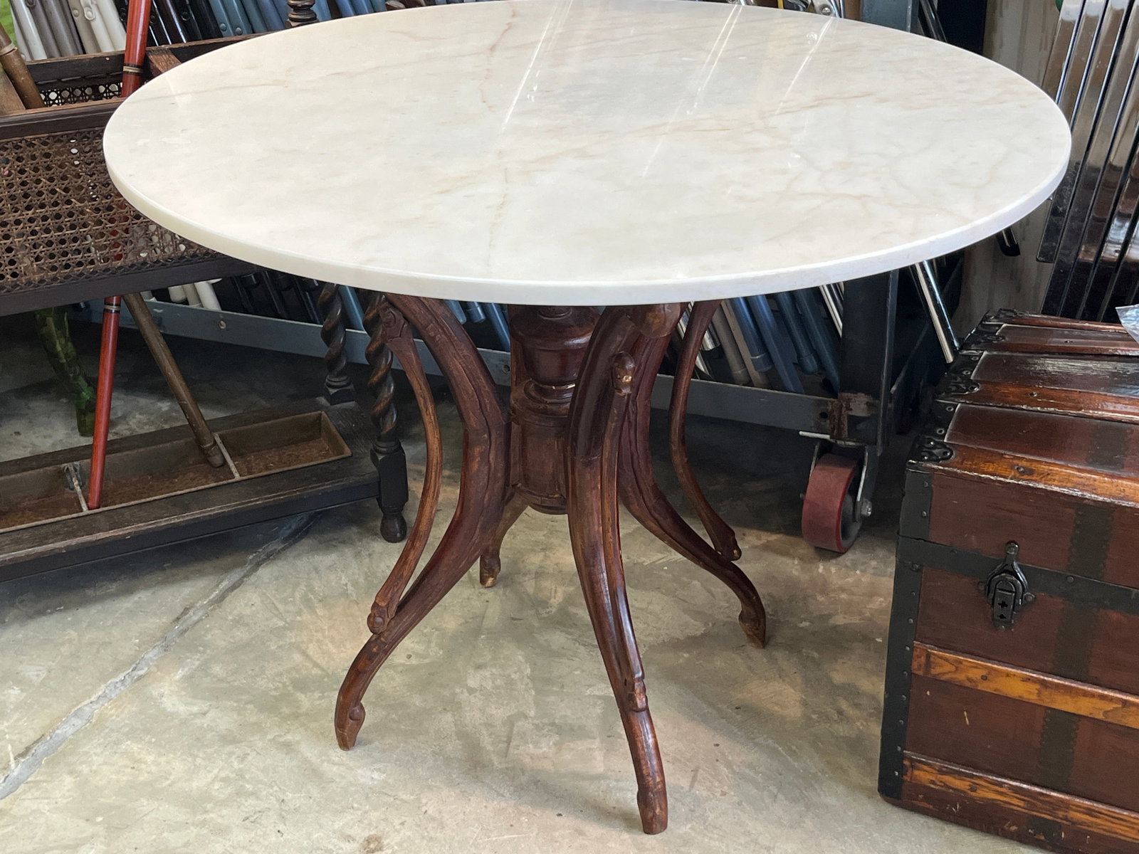 Rd. Marble Top Table: Vintage Round Table with Marble Top