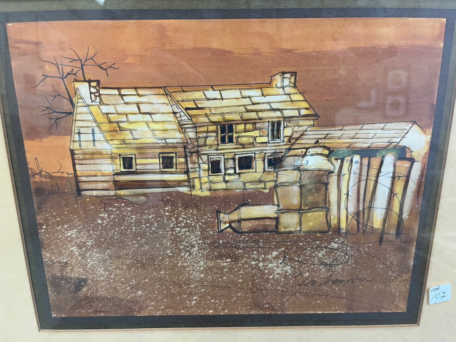 Leo Thompson Water Color 'Farm House w/Shed': Water Color 'Farm House w/Shed' signed LR by Leo Thompson, 8.5x11