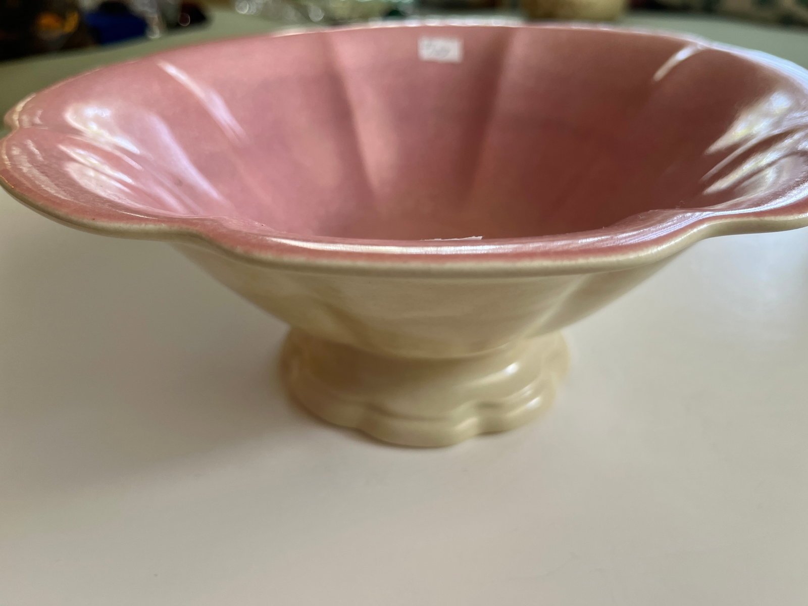 Cowan Pottery pink/ivory Center Bowl: Antique Cowan Pottery Pink & Ivory Center Bowl, 3.75h x 9.5dia