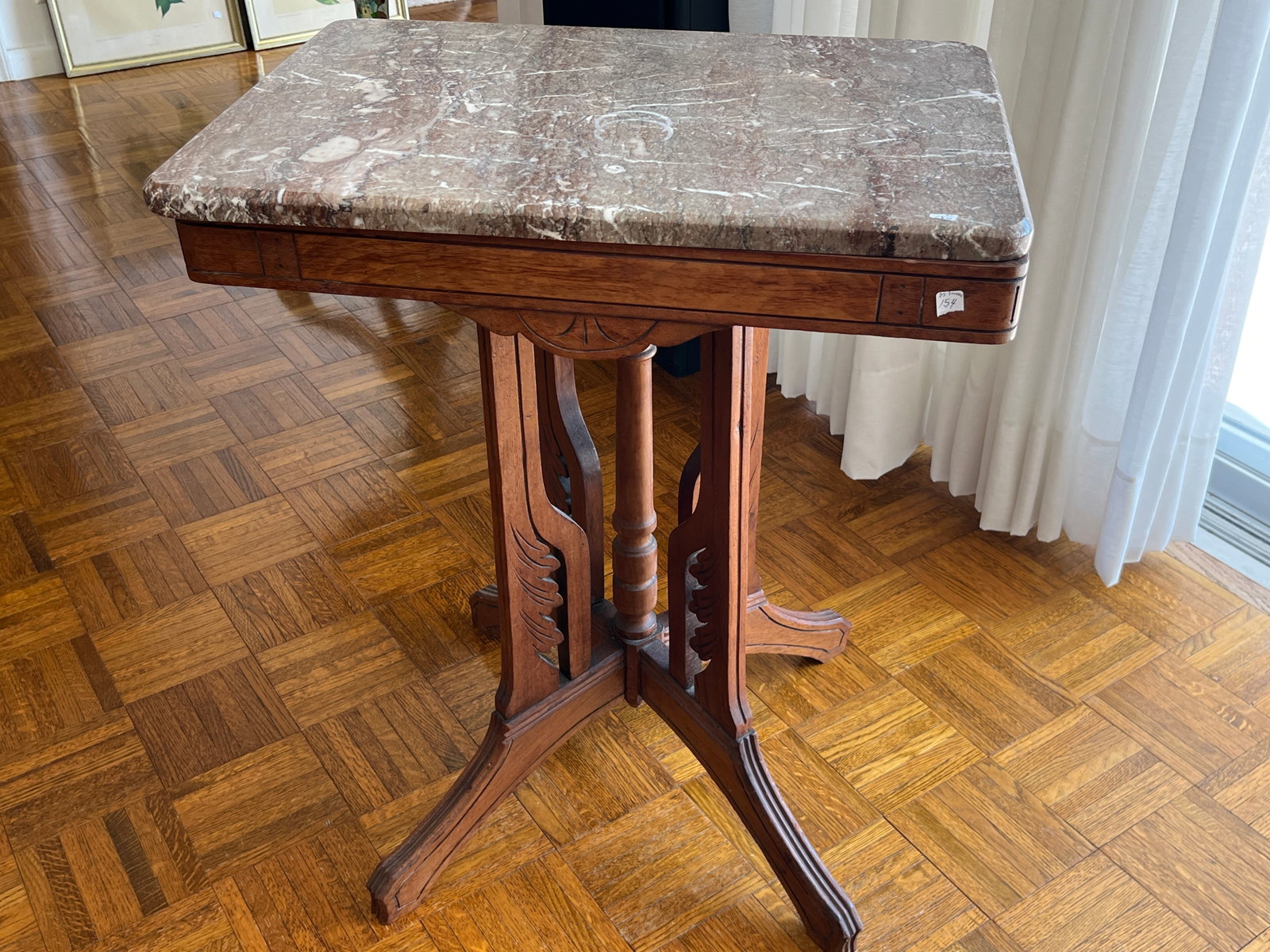 Marble Top Victorian Table: Antique Marble Top Victorian Table, 29h x 24w x 17d