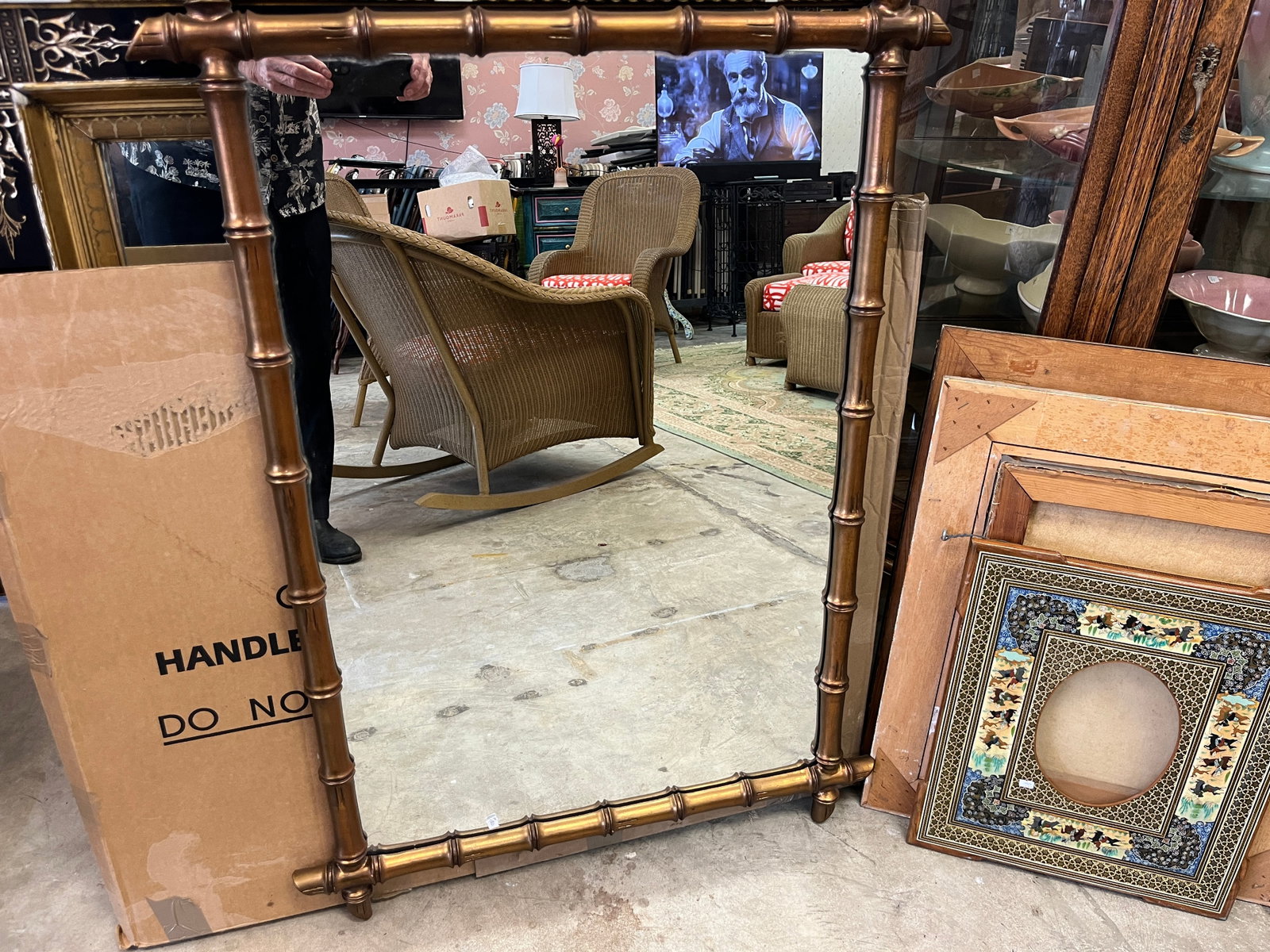 Bamboo Wall Mirror c.1950's: Faux Bamboo 1950's Wall Mirror, 31x42