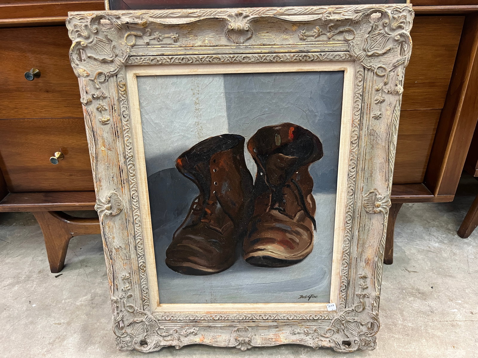 Bob Gee Oil/Canvas 'Boots': Oil/Canvas 'Boots' 18x14, signed LR Bob Gee, Frame 24x21