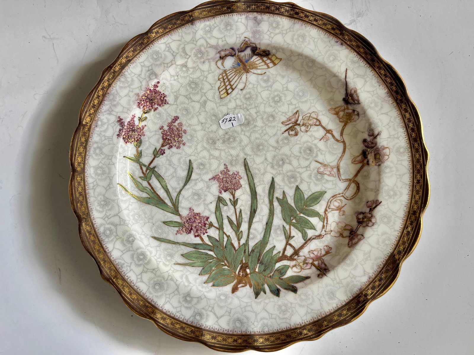 Royal Worcester Floral Plate: Antique Royal Worcester Hand Painted Gold Rime 9" Plate for Davis Collamore & Co. NY