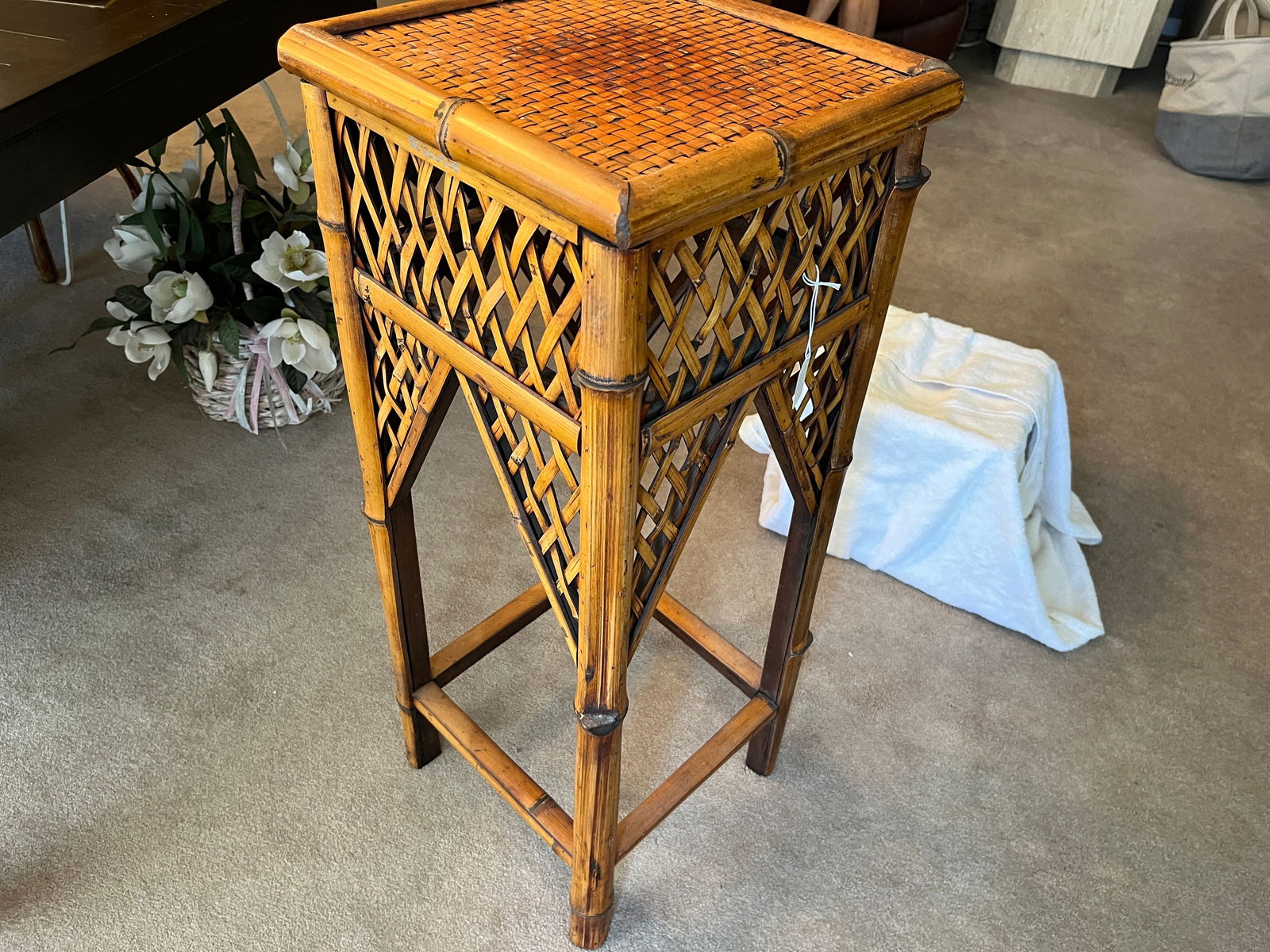 Bamboo/Wicker Plant Stand, 34h x 13sq. (1 of 4)