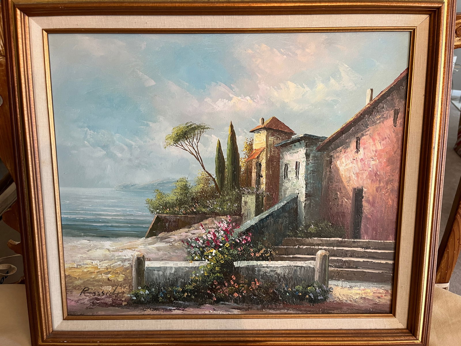 Oil/Canvas 'Italian Villa Overlooking Water' (1 of 3)