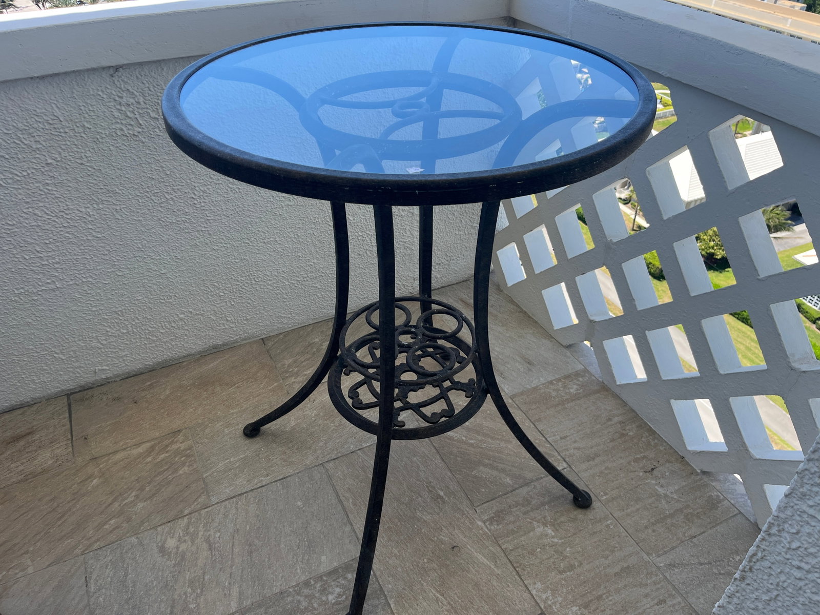 Tall Patio Table: Glass Top Metal Base High Top Table
