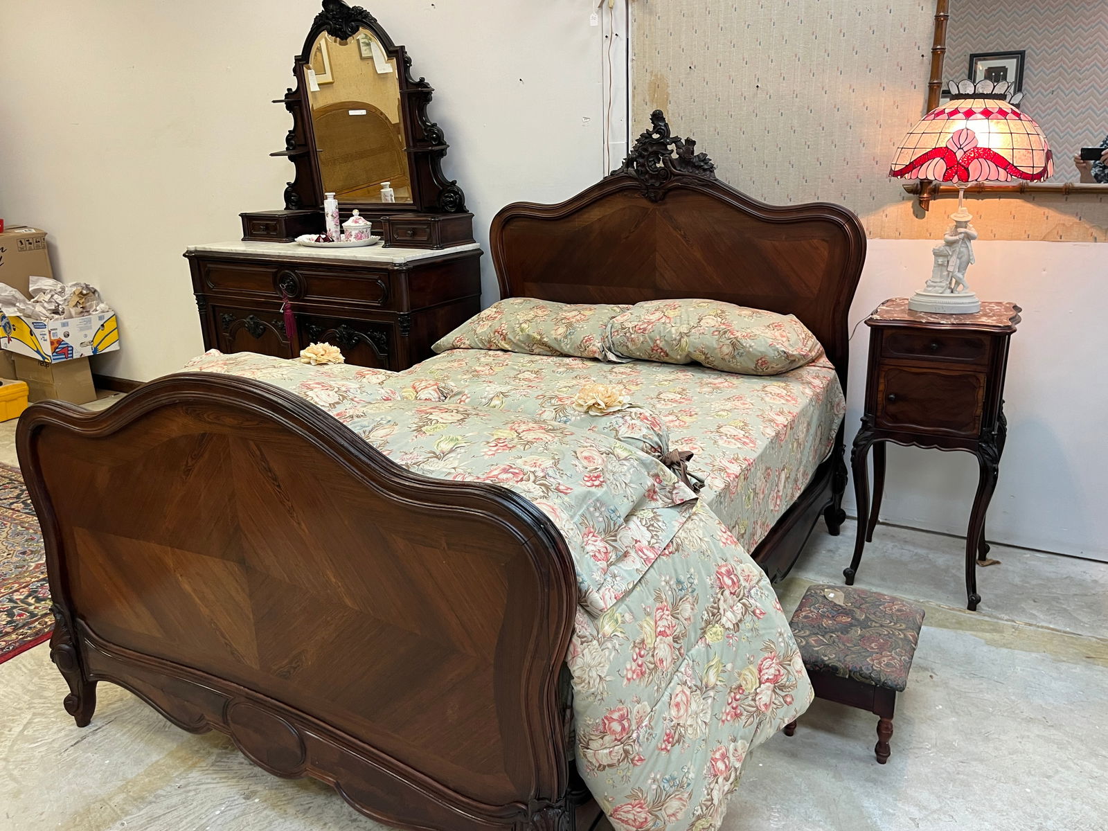 19th c. French Walnut Marble Top Night Stand (1 of 4)