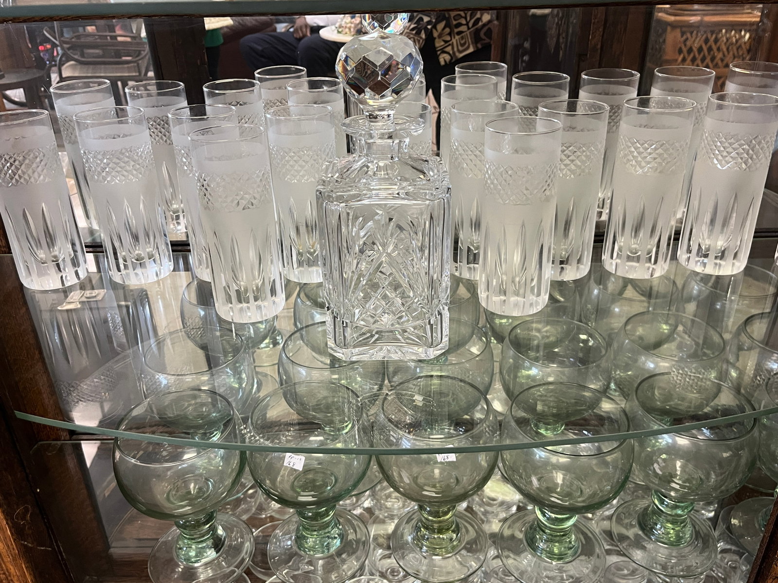Scotch Crystal Decanter Set: Scotch Crystal Set, Decanter (12) Glasses, marked Made in Scotland