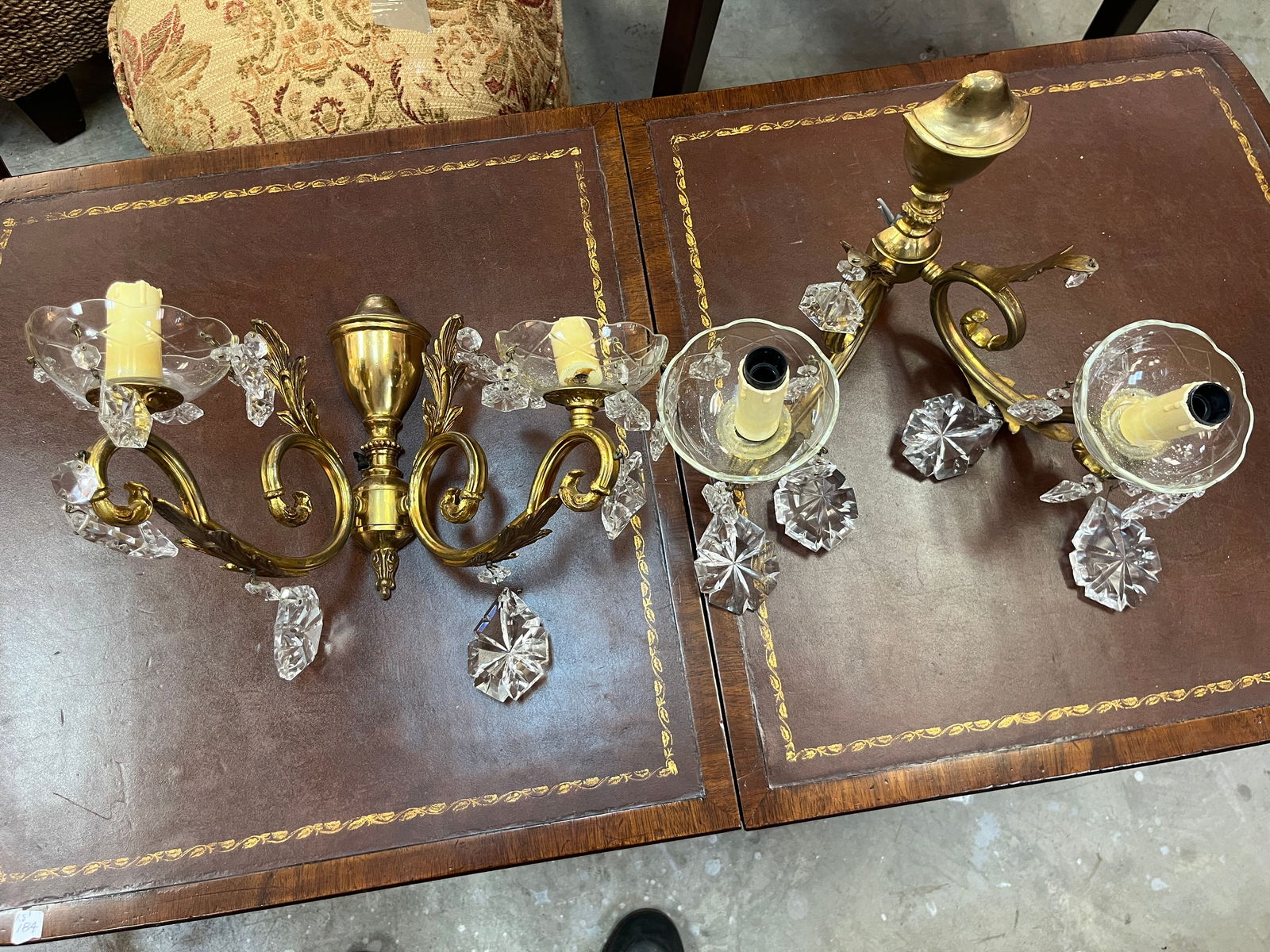 Pair Brass/Crystal Light Sconces (1 of 3)