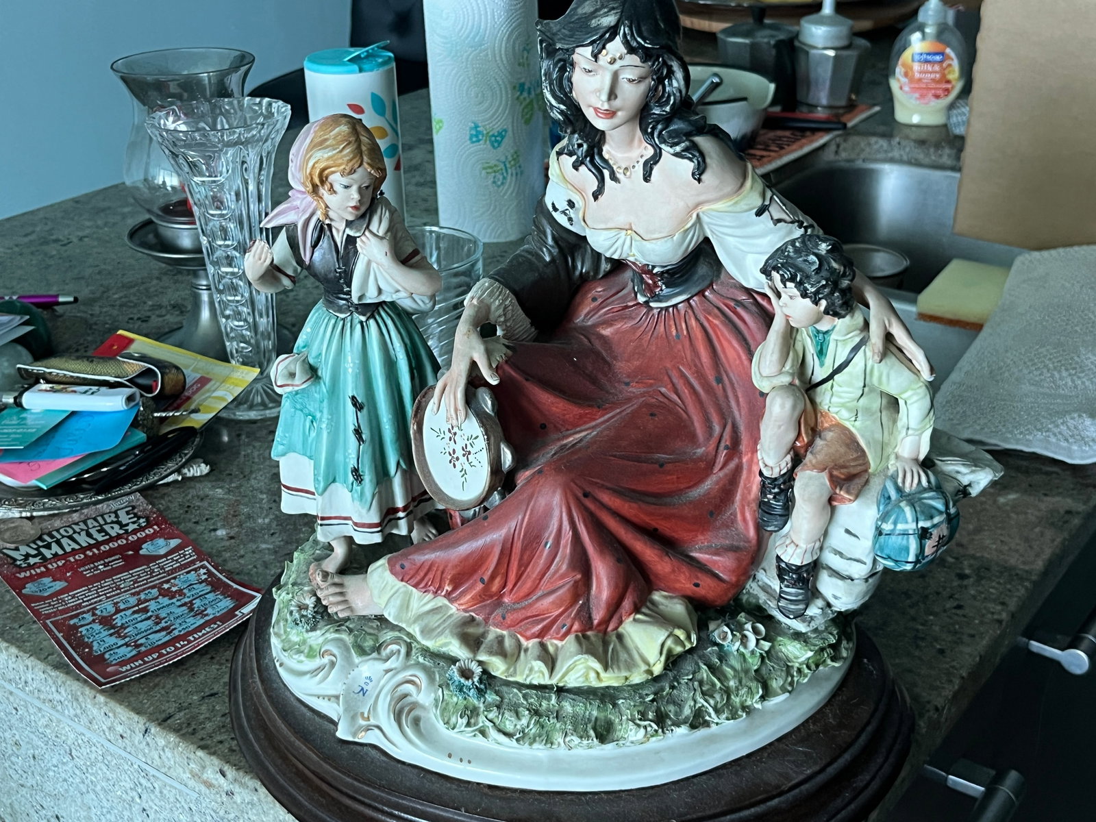 Capodimonte Mother w/Children Porcelain Figurine: Capodimonte Vintage Porcelain Italian Figural Figurine of Mother with Children