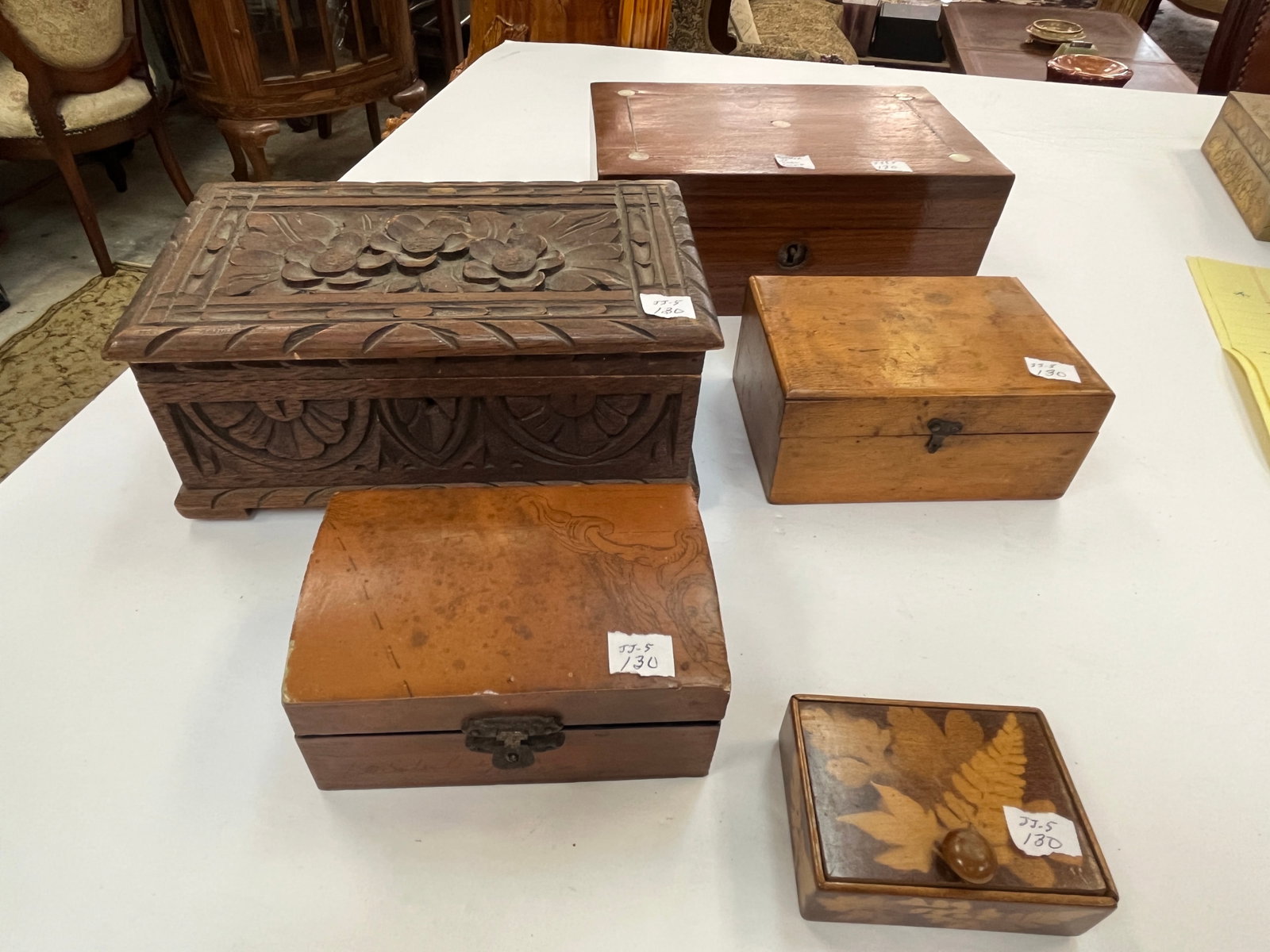 5-Jewelry Boxes: 5-Vintage Jewely/Trinket Boxes with the largest 3.5x8x5 to smallest 1x3x2