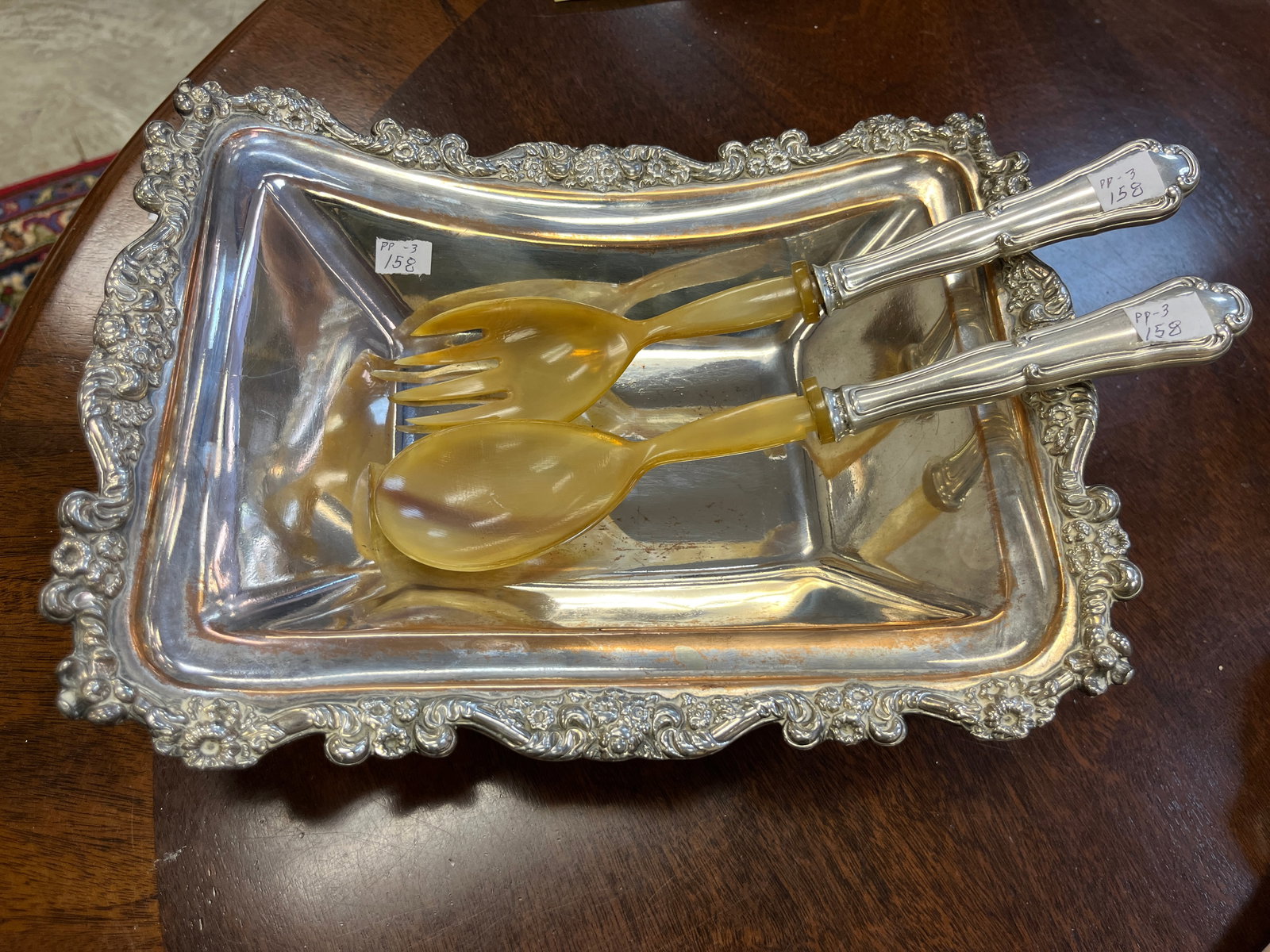 Horn Salad Fork/Spoon w/ Siver Dish (1 of 4)