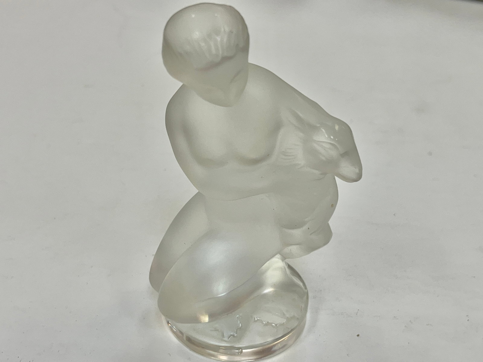 Sm. Lalique Nude Lady: Vintage Lalique Nude Lady, Diana Goddess of the Hunt w/Fawn Figure, 4.5"h