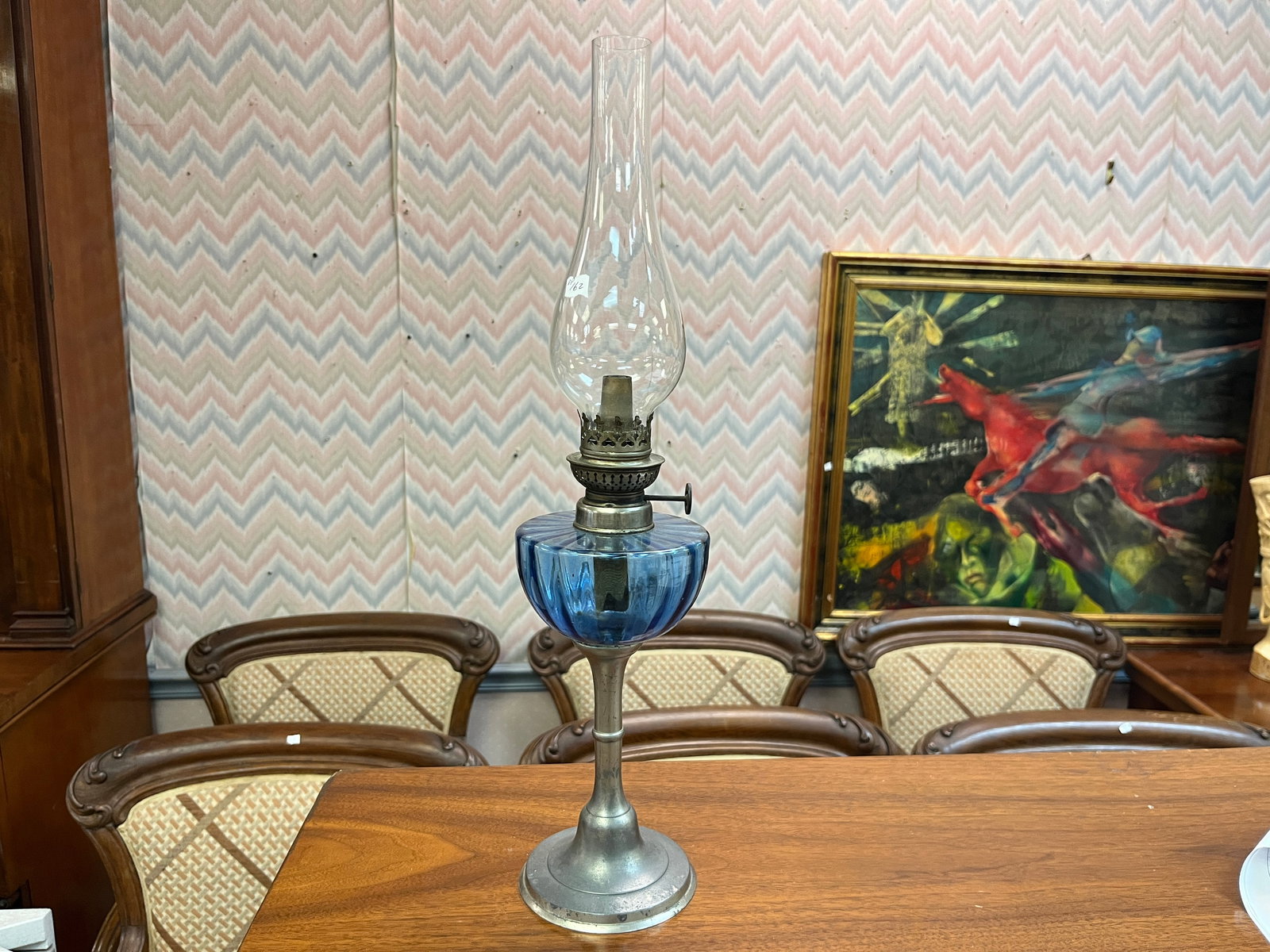 Blue Glass Oil Burner Lamp (1 of 2)