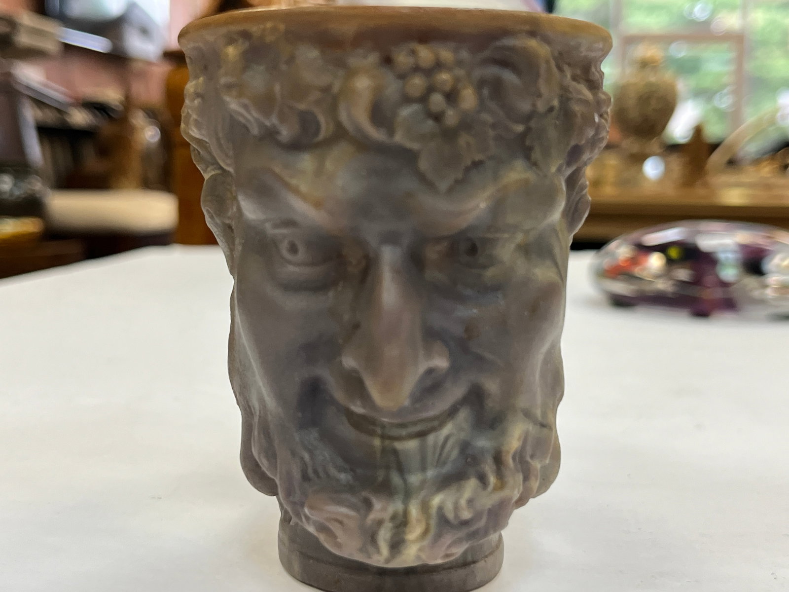 Creamware Satyr-Mask Mug: A Creamware Satyr-Mask Mug, Mid to Early Century, 3.5h x 4w