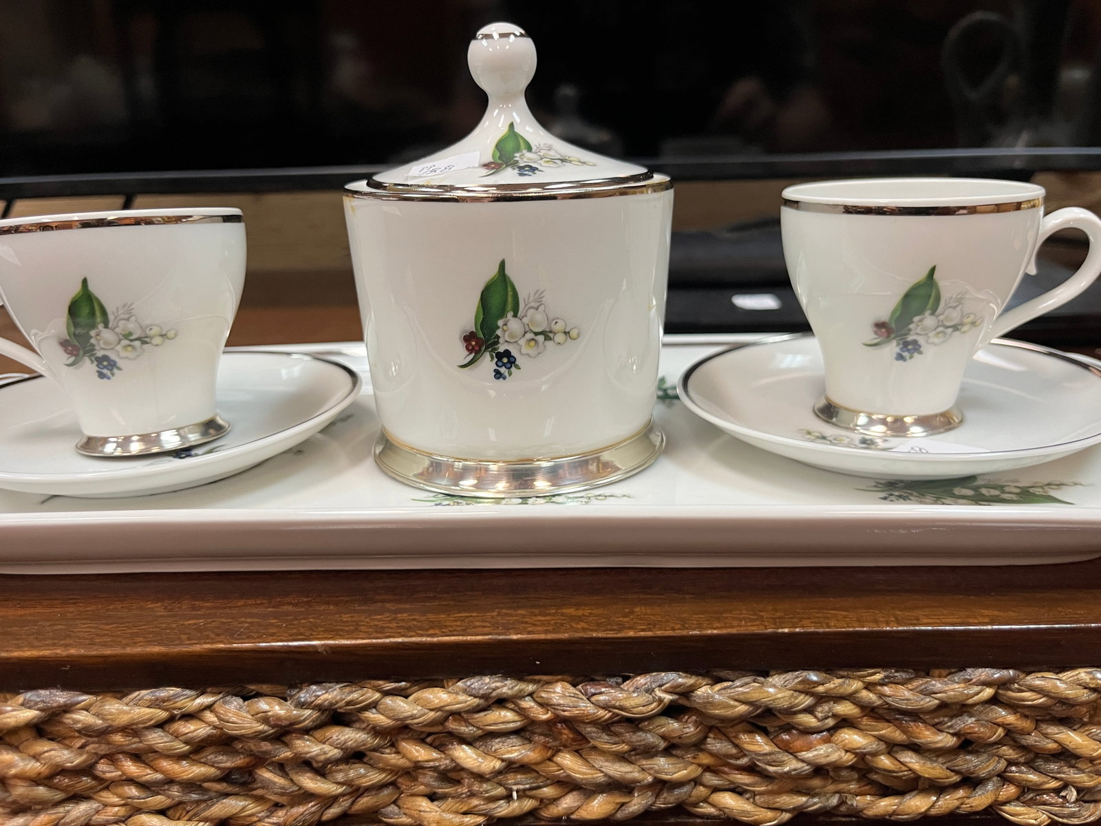 2-Espresso Cups/Sugar/Tray-German: Vintage, 2-Espresso Cups, Sugar & Desert Tray, German