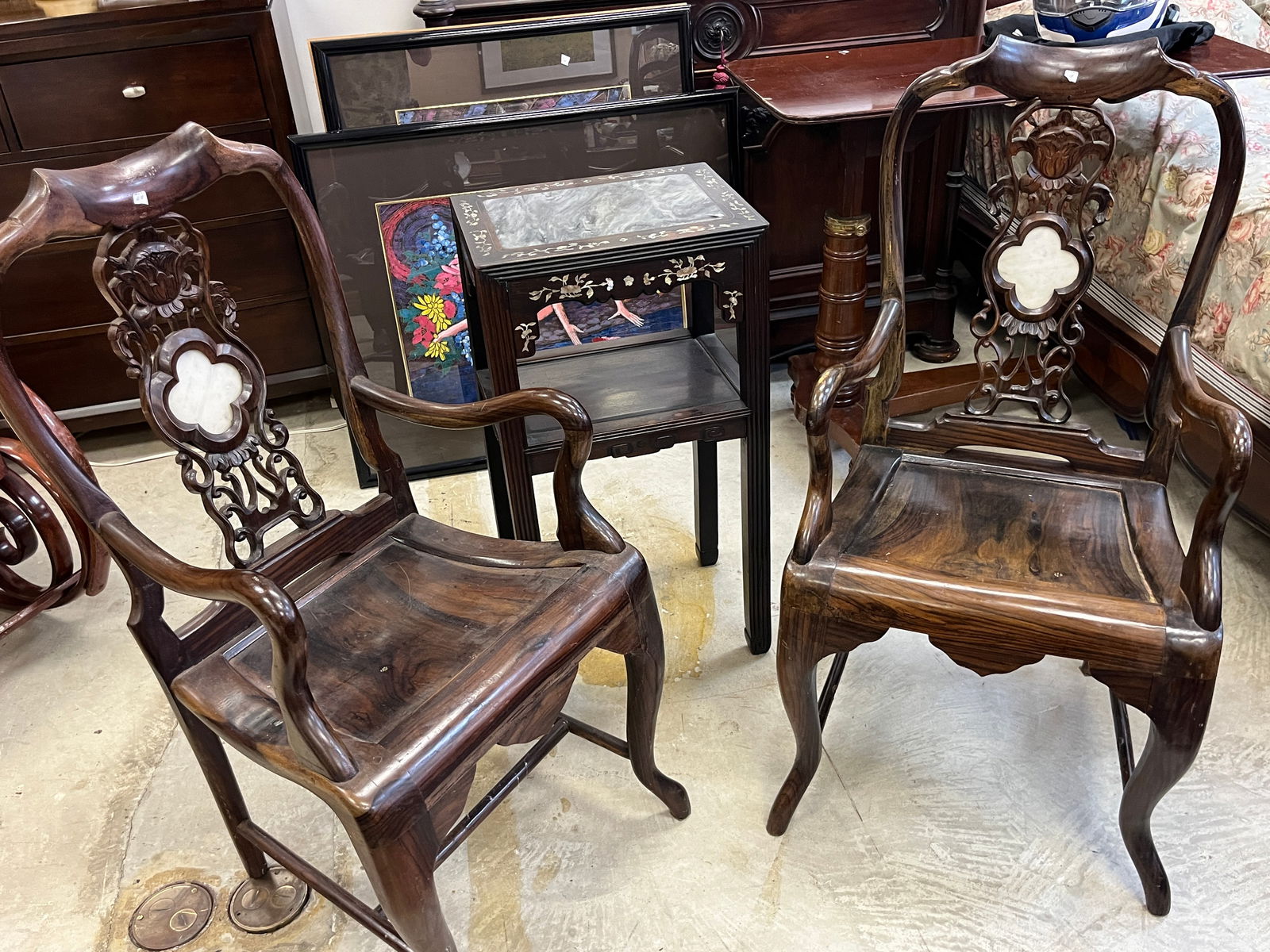 19th.c. Asian Rosewood Arm Chairs-2 (1 of 4)