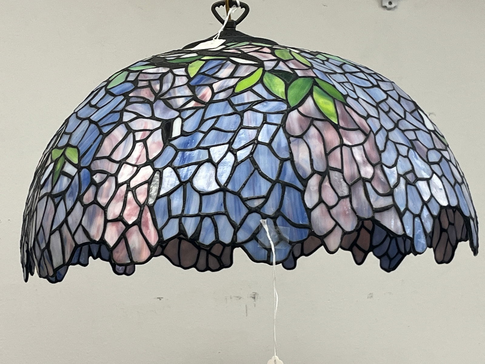 Leaded Slag Glass Hanging Light: Leaded Slag Glass Hanging Light, 12h x 19dia